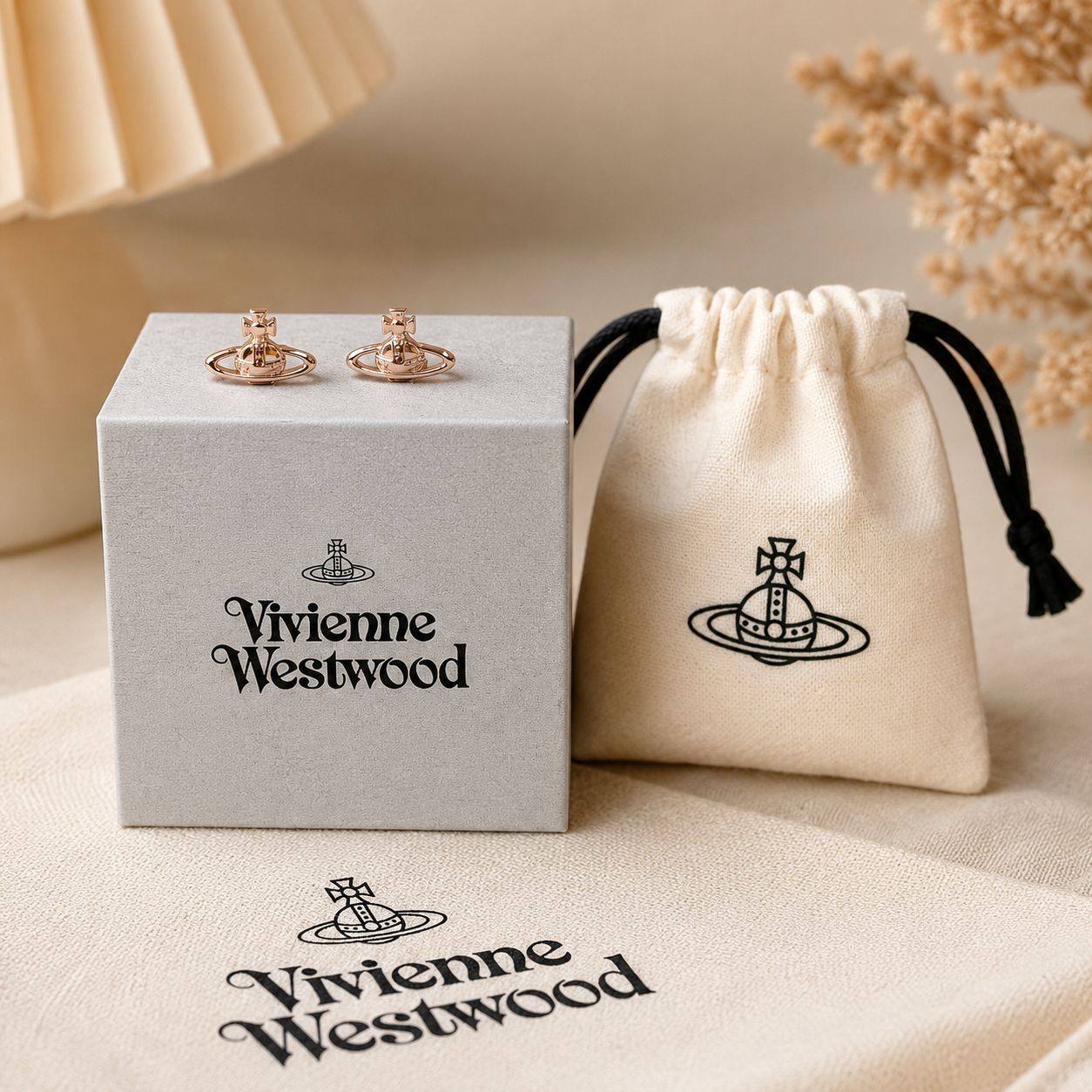 LYS01774 Vivienne Westwood 經典玫瑰金土星耳環