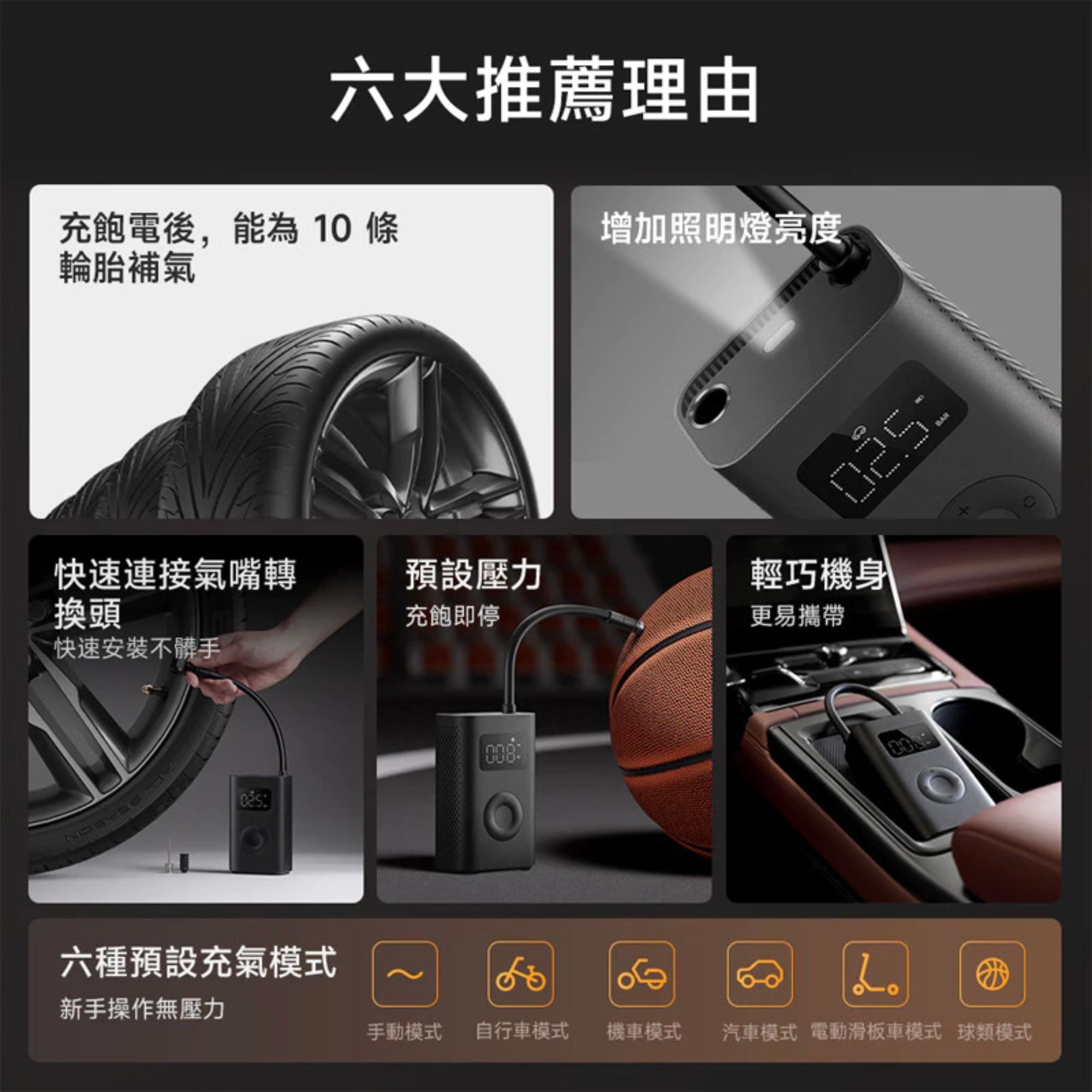 小米 Xiaomi 電動打氣機 2(車用充氣機/胎壓偵測/帶照明燈/電動打氣筒/腳踏車/電動車)