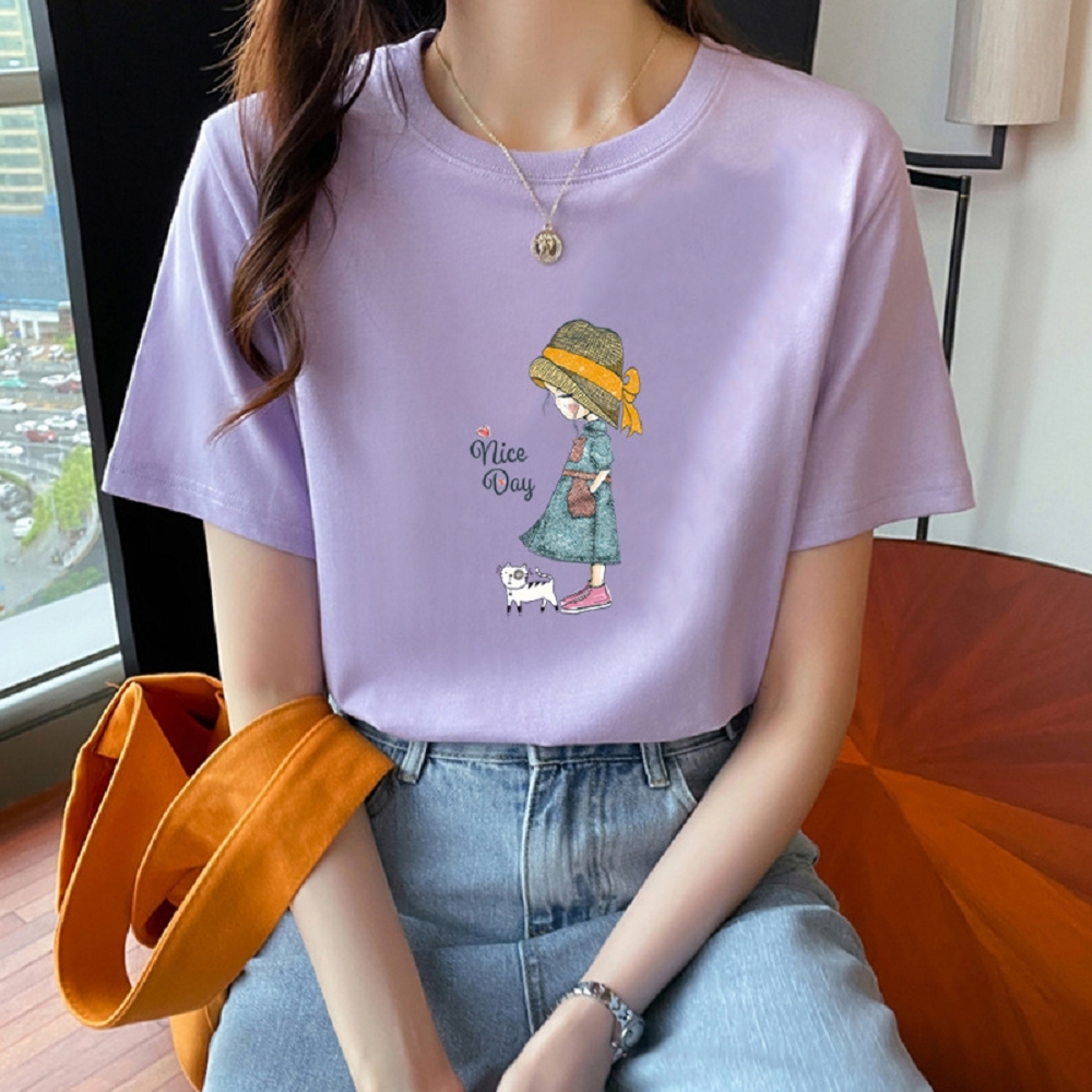 【ASister 小姊姊】AS2482#女裝｜純棉上衣☆圓領正肩*草帽女孩-多巴胺色系*T恤(7色 S-5XL)
