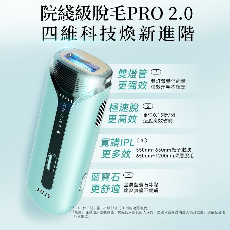 日本JUJY 雙燈管藍寶石冰點極速連閃無痛嫩膚全身家用脫毛儀 PRO 2.0 T239（2-3星期寄出）