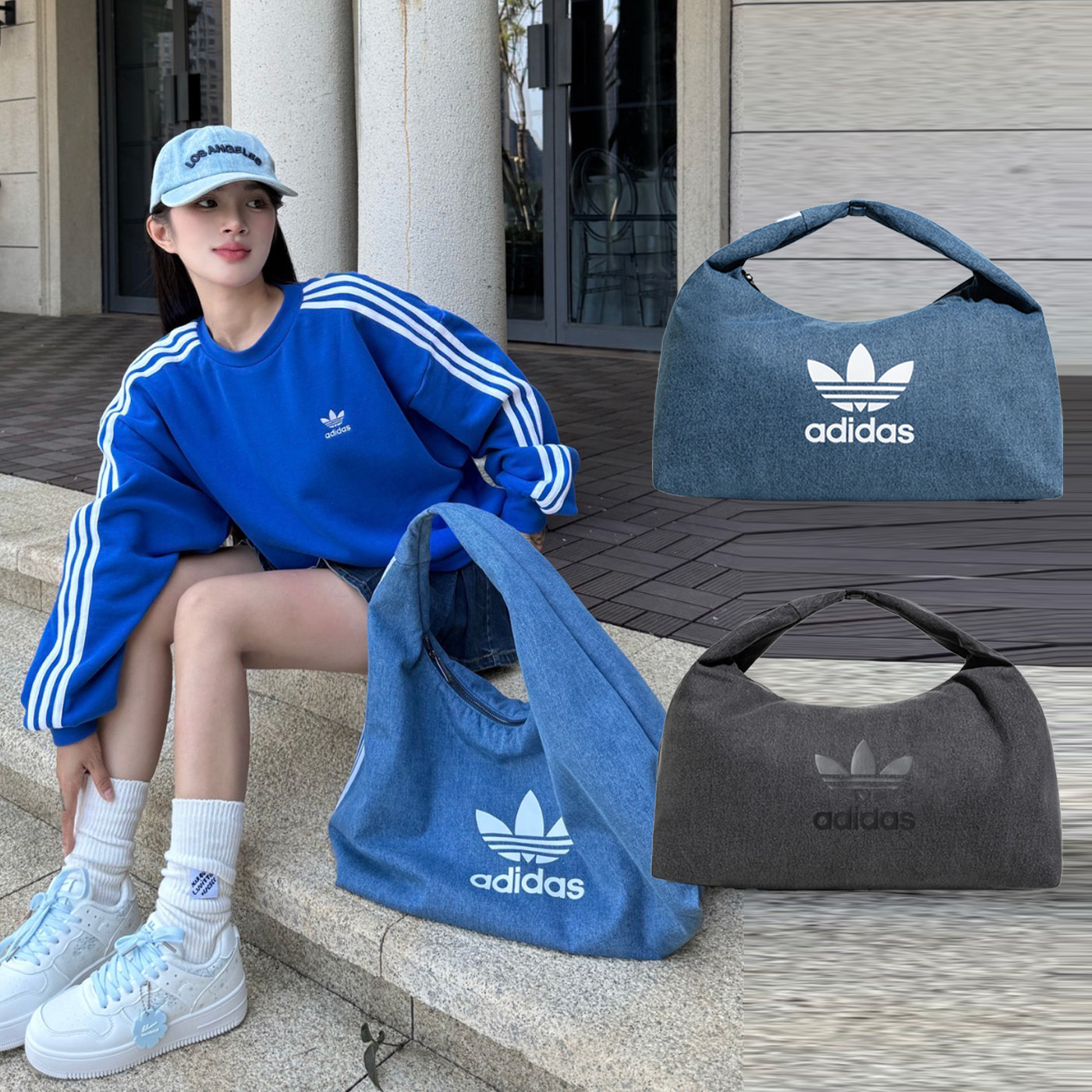 ADIDAS ORIGINALS DENIM SHOULDER BAG 牛仔藍 水洗黑 零錢包 可拆卸 三葉草 手提 雲朵包 隨身包 肩背包【IX7693/IX7694】