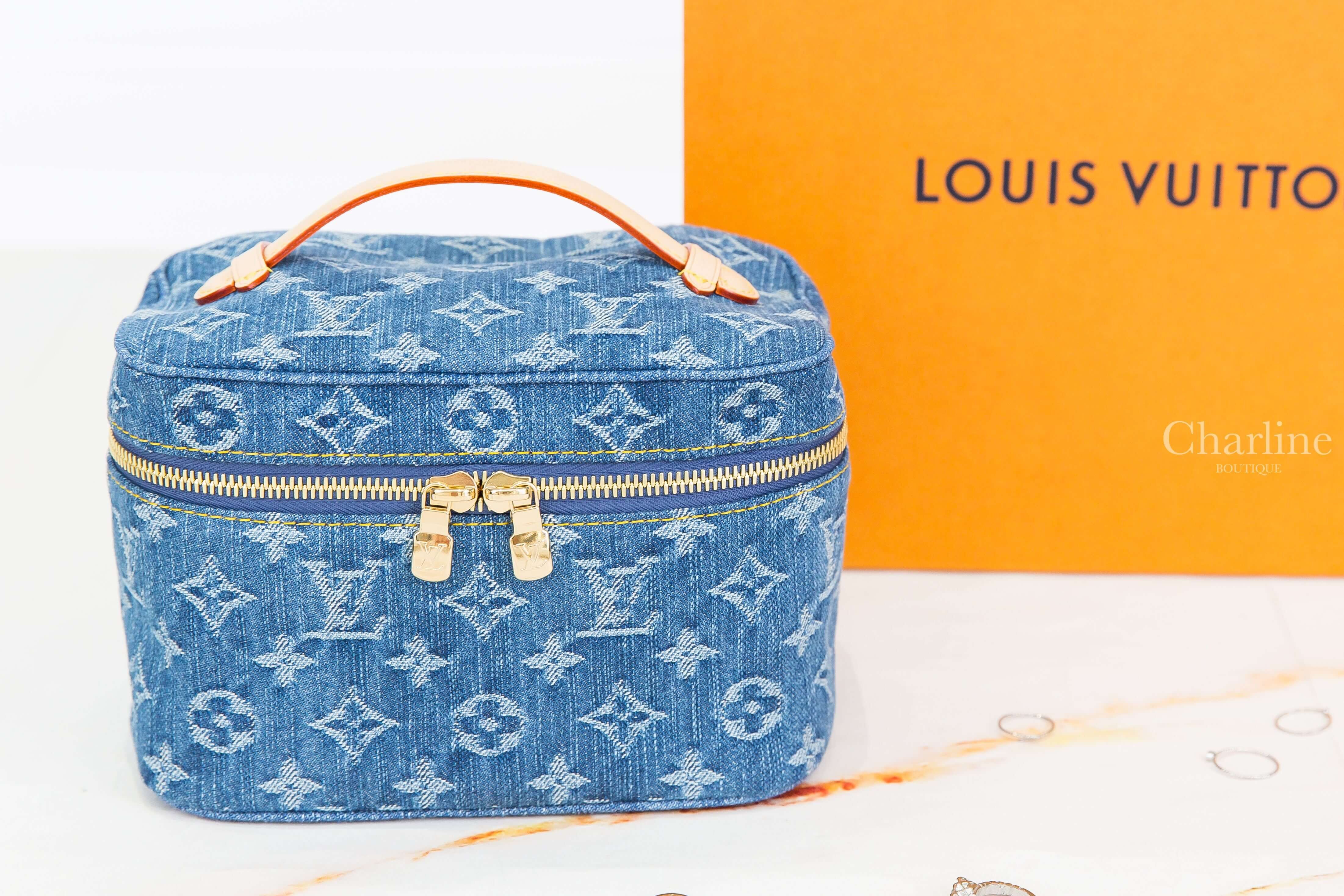Louis Vuitton Nice Mini Beauty Case 丹寧藍牛仔布白色老花牛皮飾邊手提化妝包-Charline Boutique 精品代購