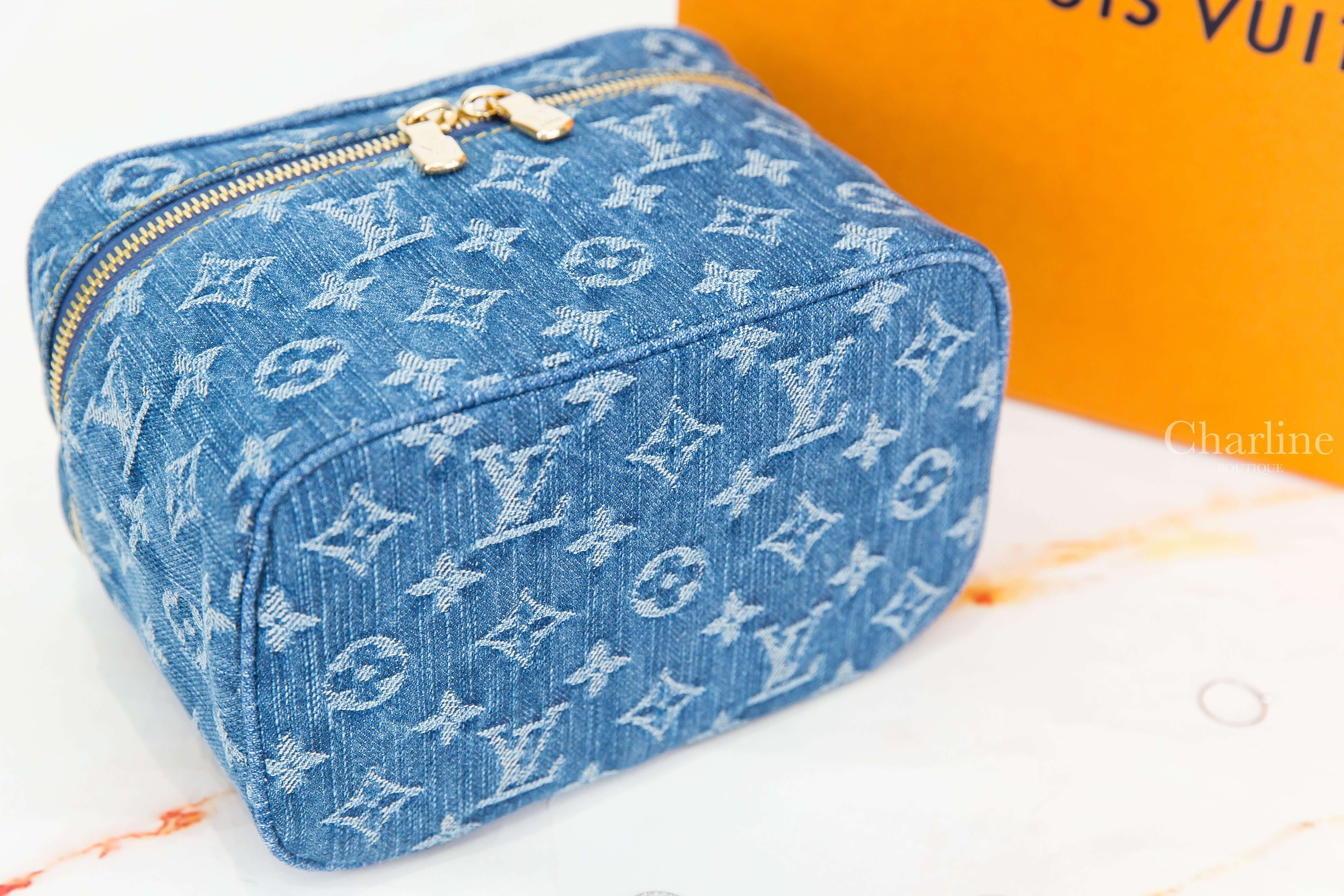 Louis Vuitton Nice Mini Beauty Case 丹寧藍牛仔布白色老花牛皮飾邊手提化妝包-Charline Boutique 精品代購