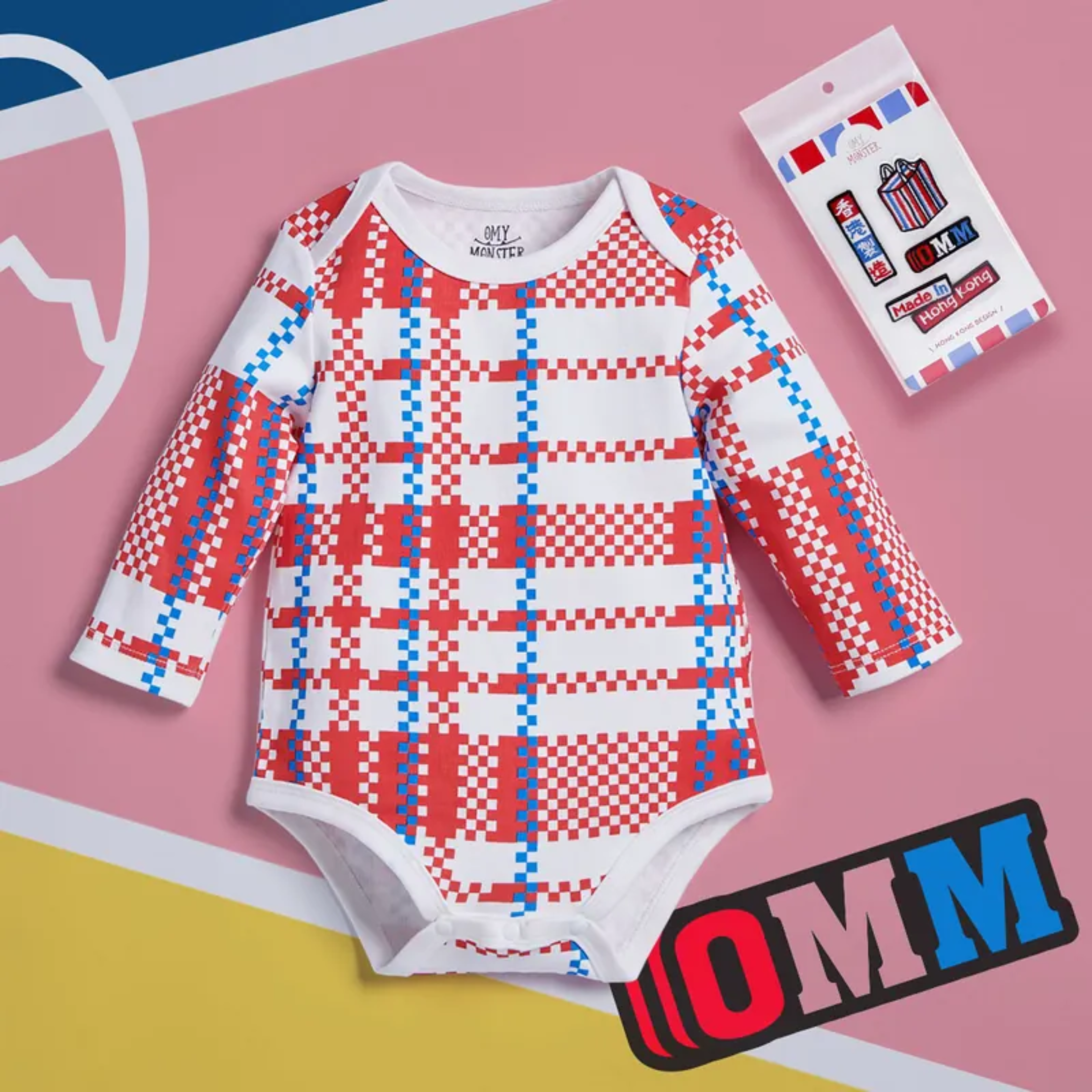 OMYMONSTER rwb long-sleeve bodysuit (red, 12-18m)
