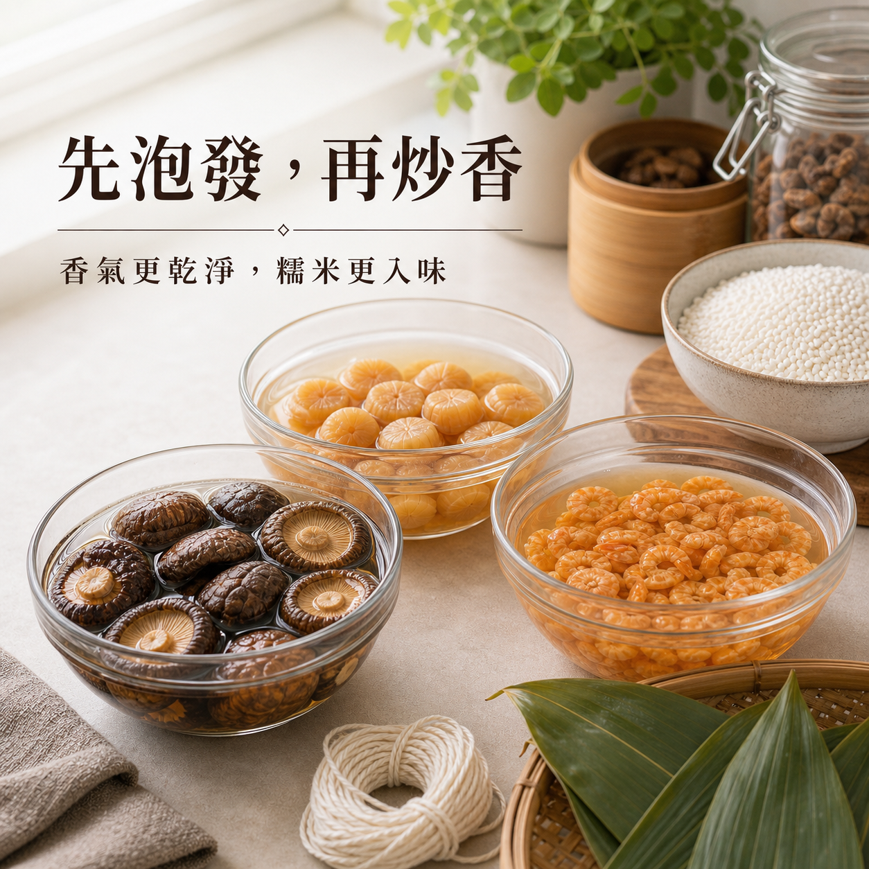 包粽前南北貨泡發順序:先泡發再炒香