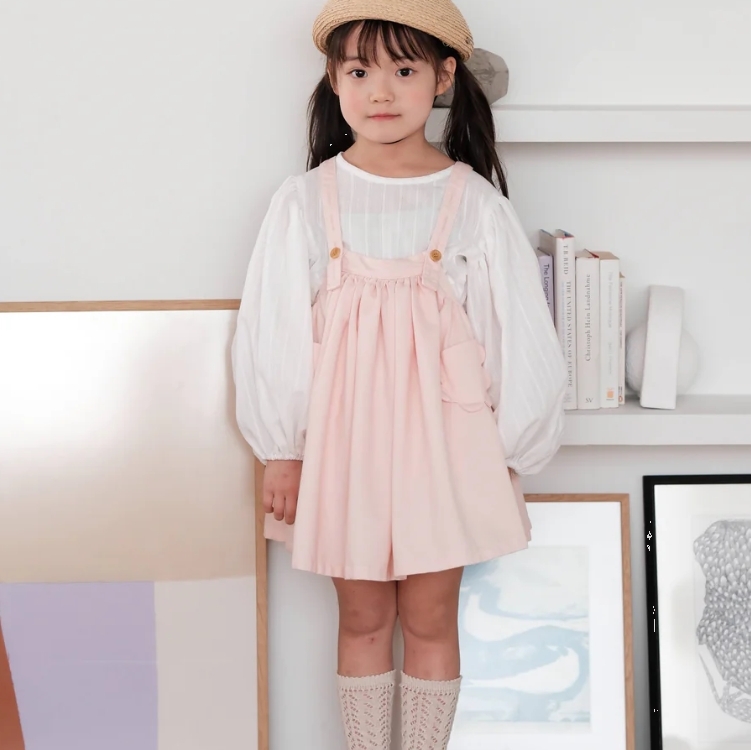 mes kids des fleurs 小花口袋吊帶裙 overall dress - pink