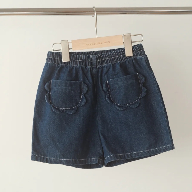 mes kids des fleurs 小花口袋短褲 Petal shorts - denim