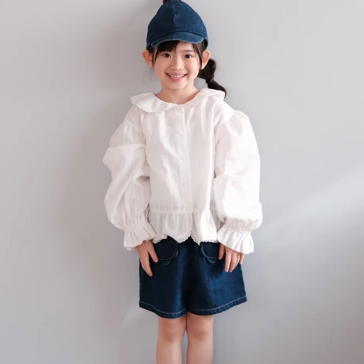 mes kids des fleurs 小花口袋短褲 Petal shorts - denim