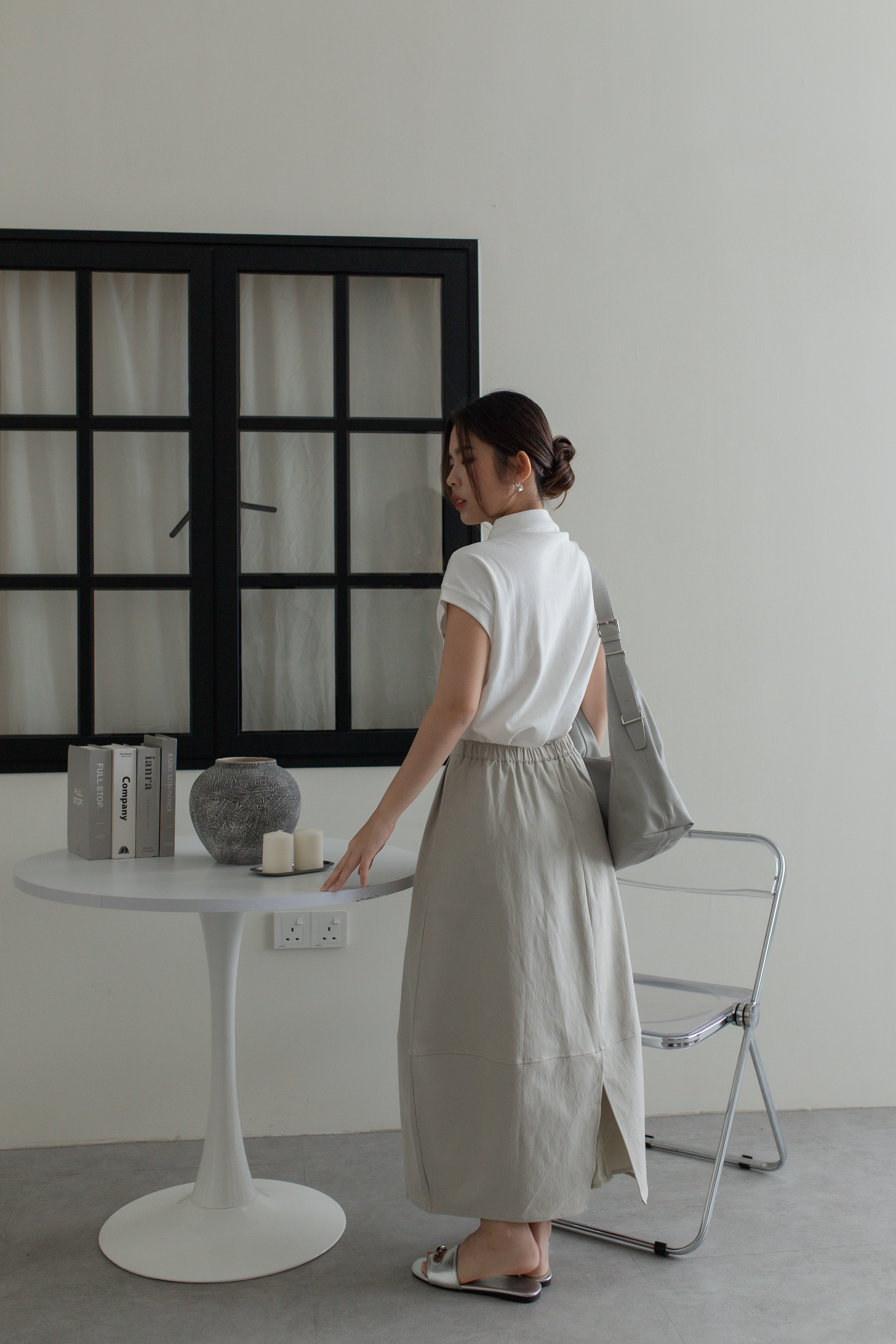 Aysel Pleated Cocoon Skirt Grey- 2756SKGRY