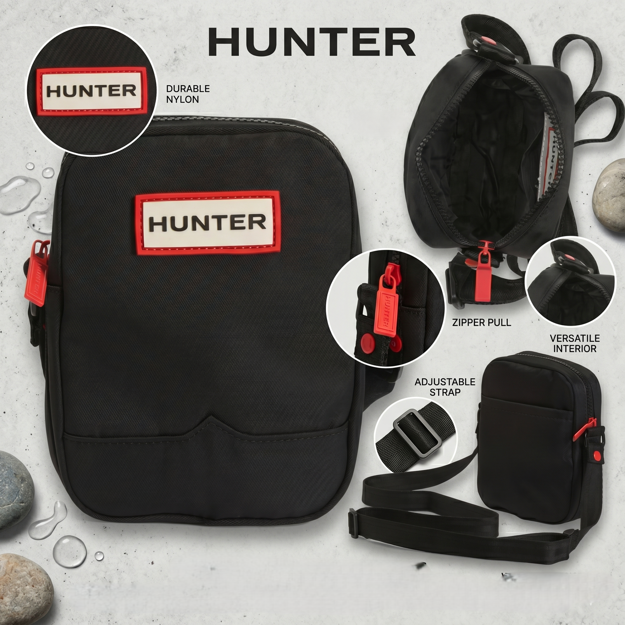 【預購】Hunter H051913 防潑水斜背包（黑色）