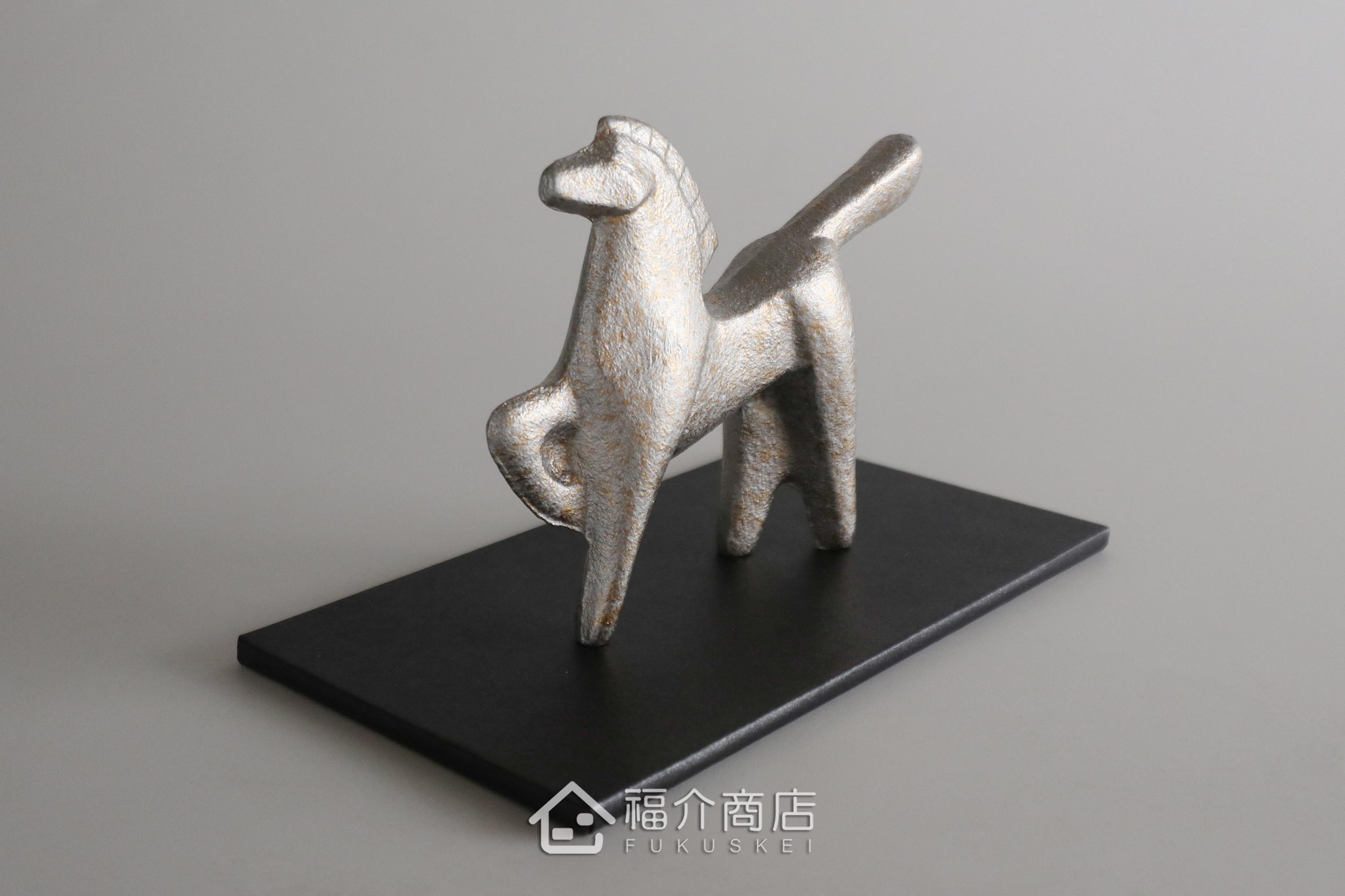 鑄鐵製十二生肖的馬造型銀色開運置物