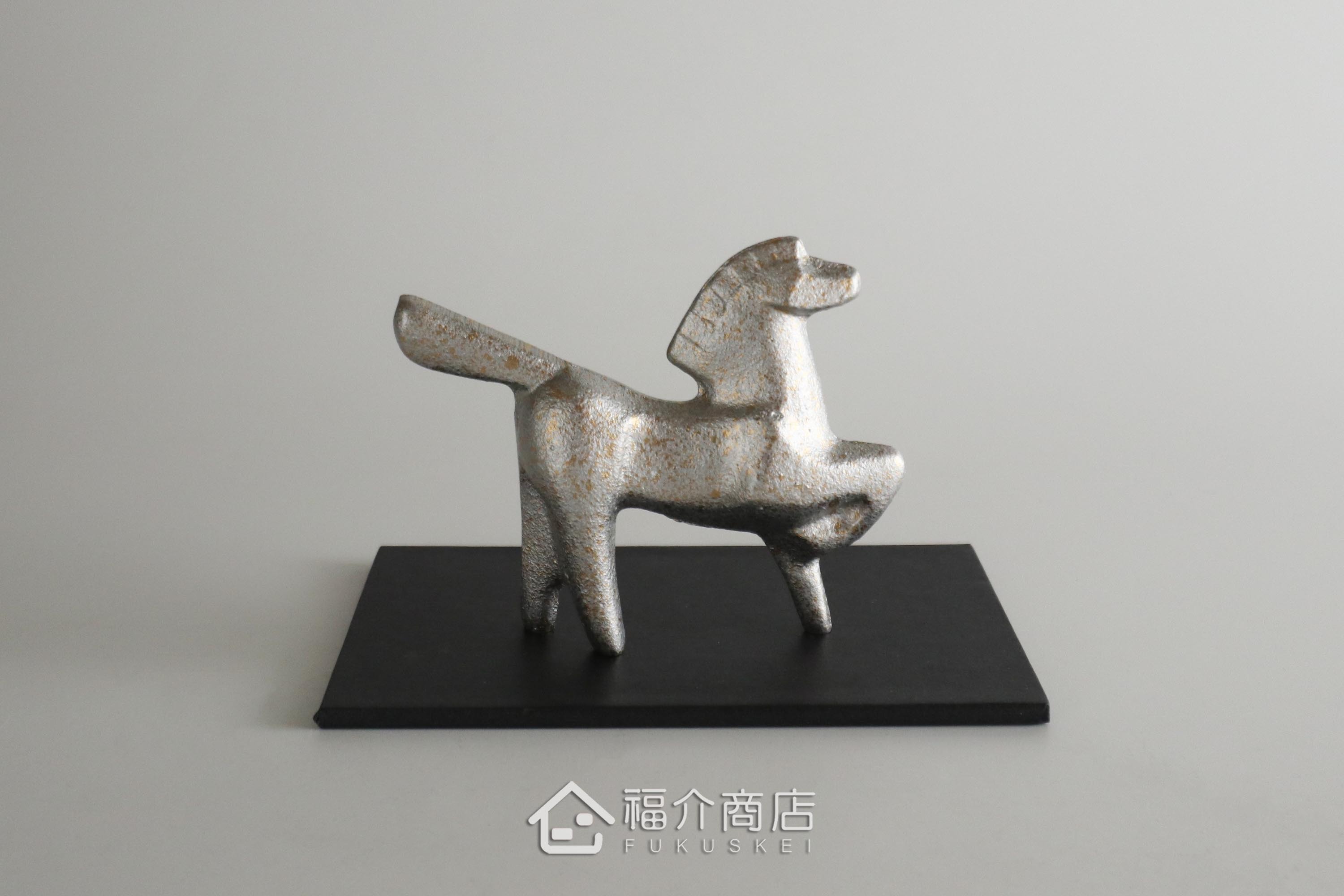 鑄鐵製十二生肖的馬造型銀色開運置物