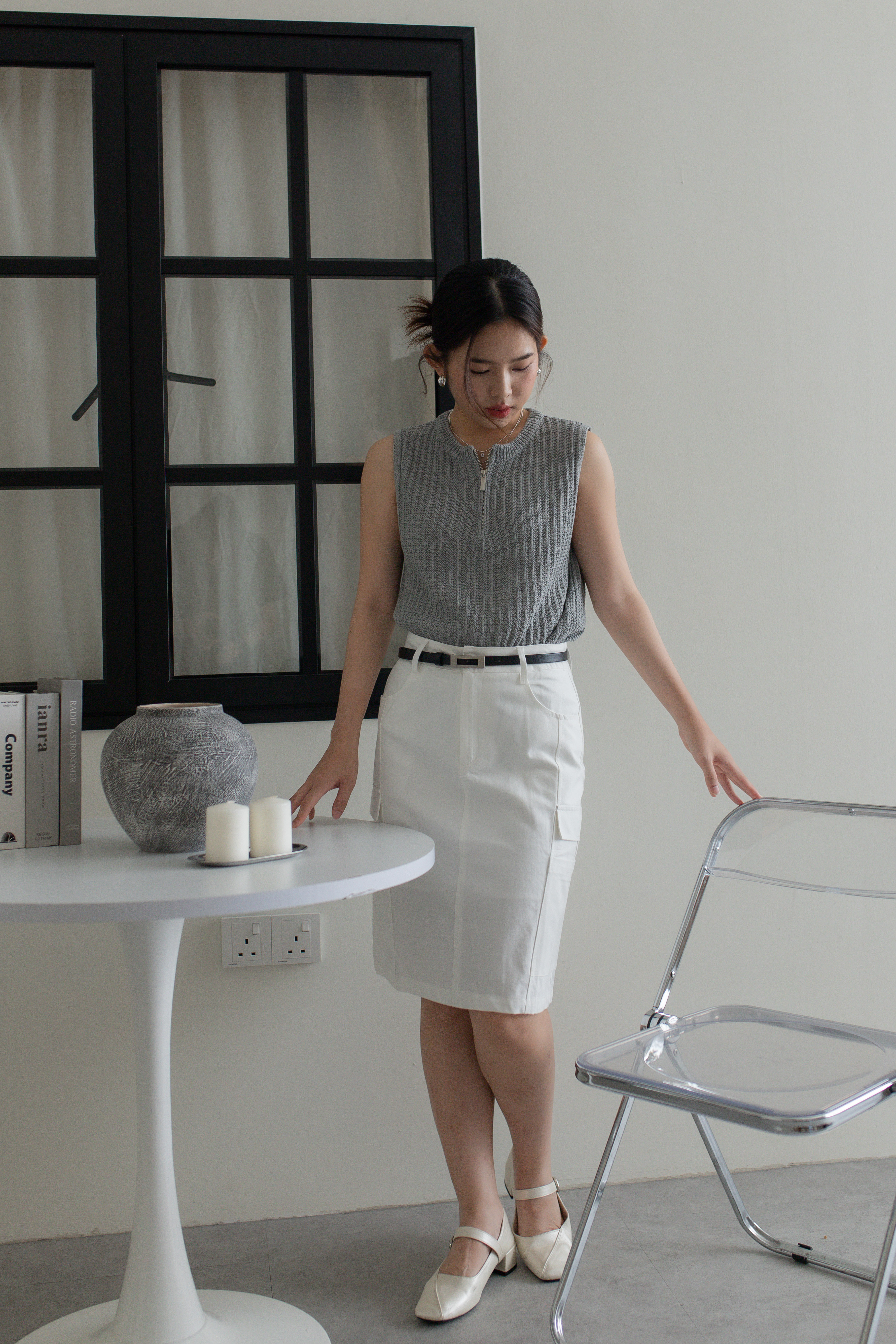 Reese Cargo Bermuda Skirt White -2755SKWHI