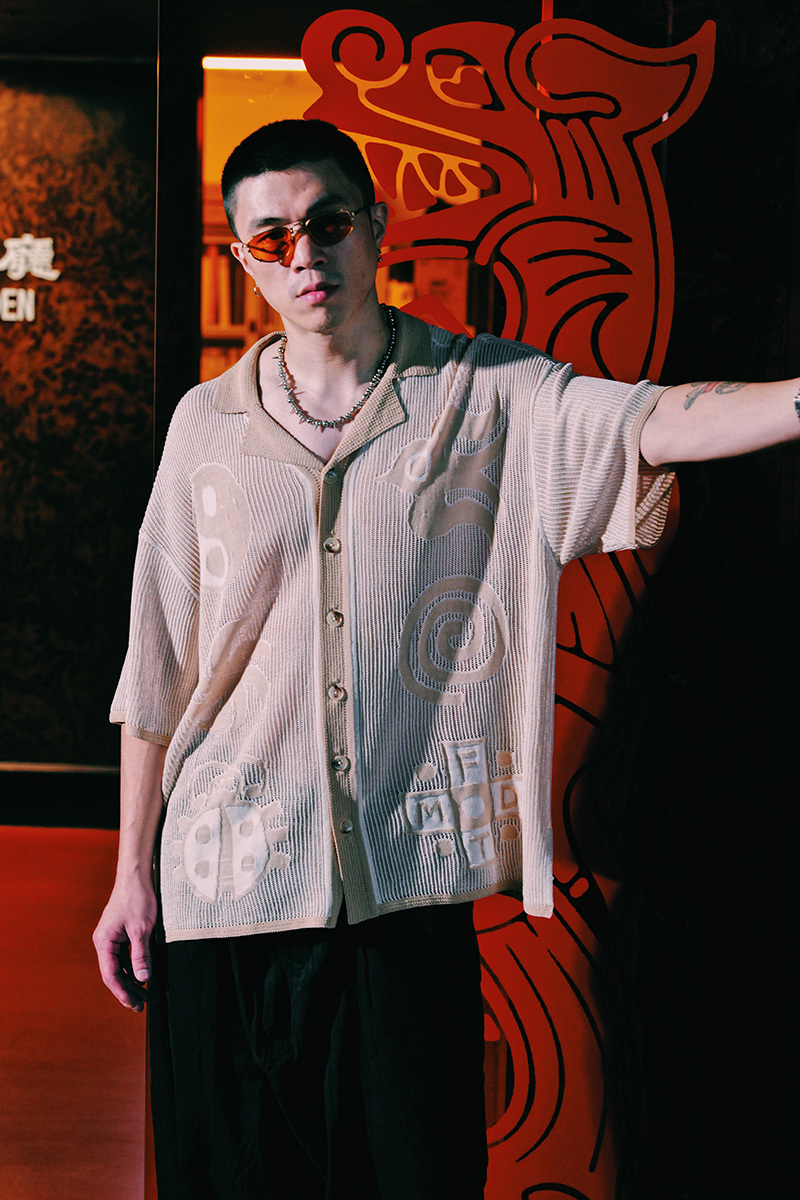 [M.F.D.T] MOON FACE DRAGON TEMPLE: Openwork Knit Shirt - Ruins