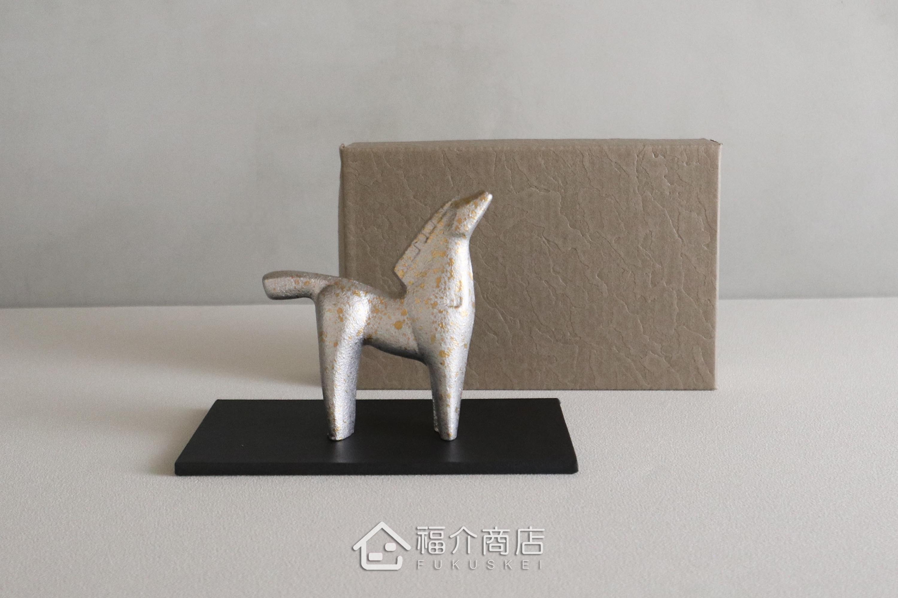 鑄鐵製十二生肖的馬造型銀色開運置物