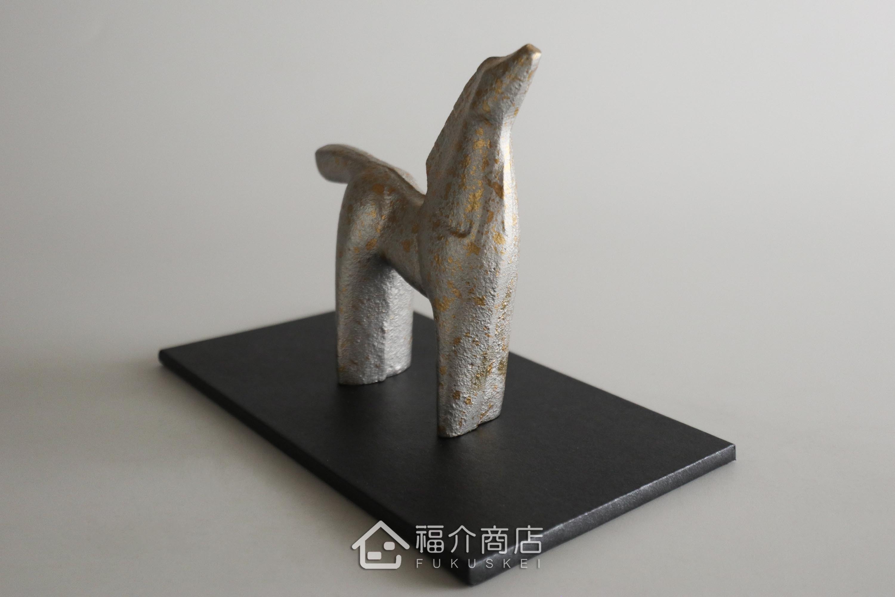 鑄鐵製十二生肖的馬造型銀色開運置物