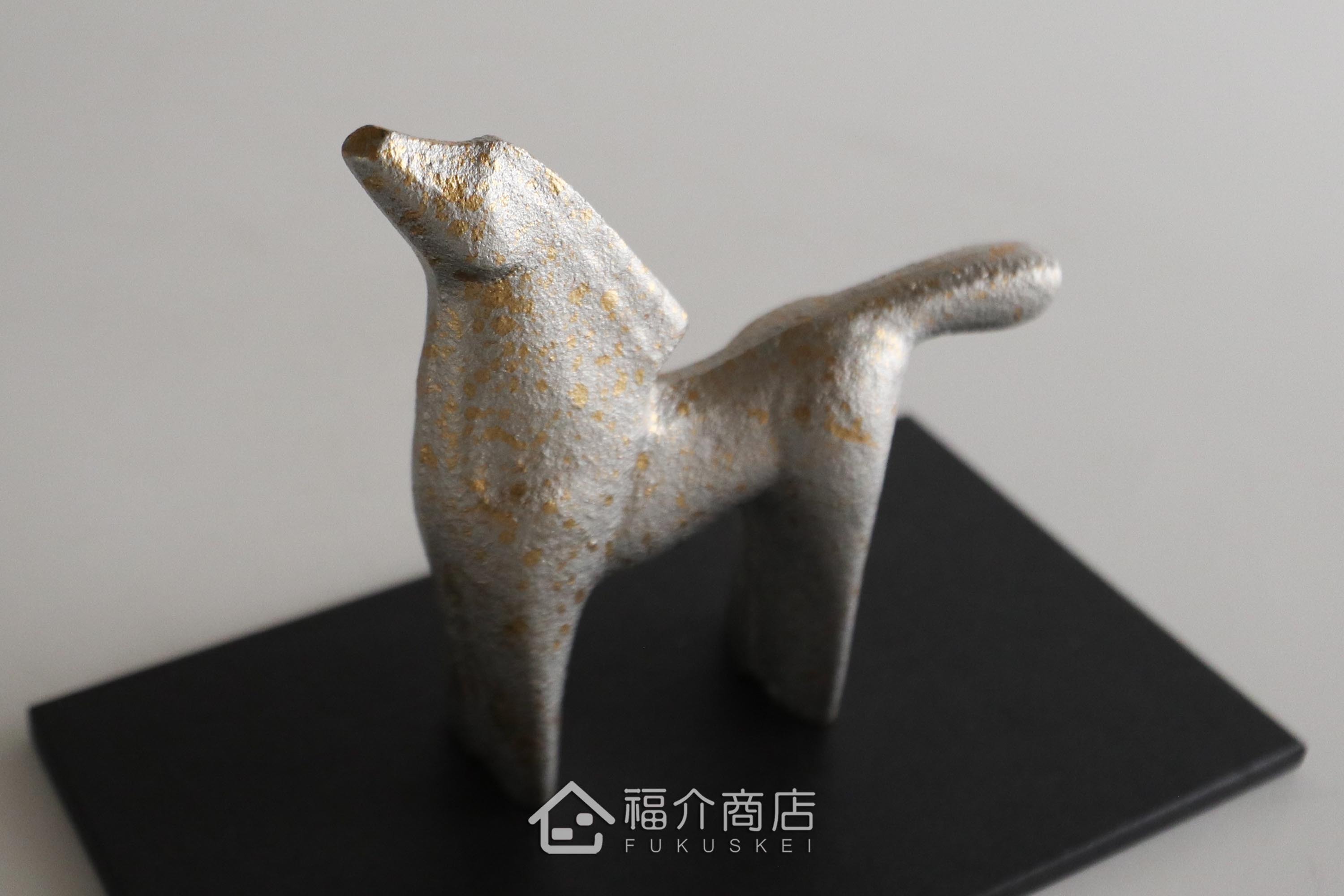 鑄鐵製十二生肖的馬造型銀色開運置物
