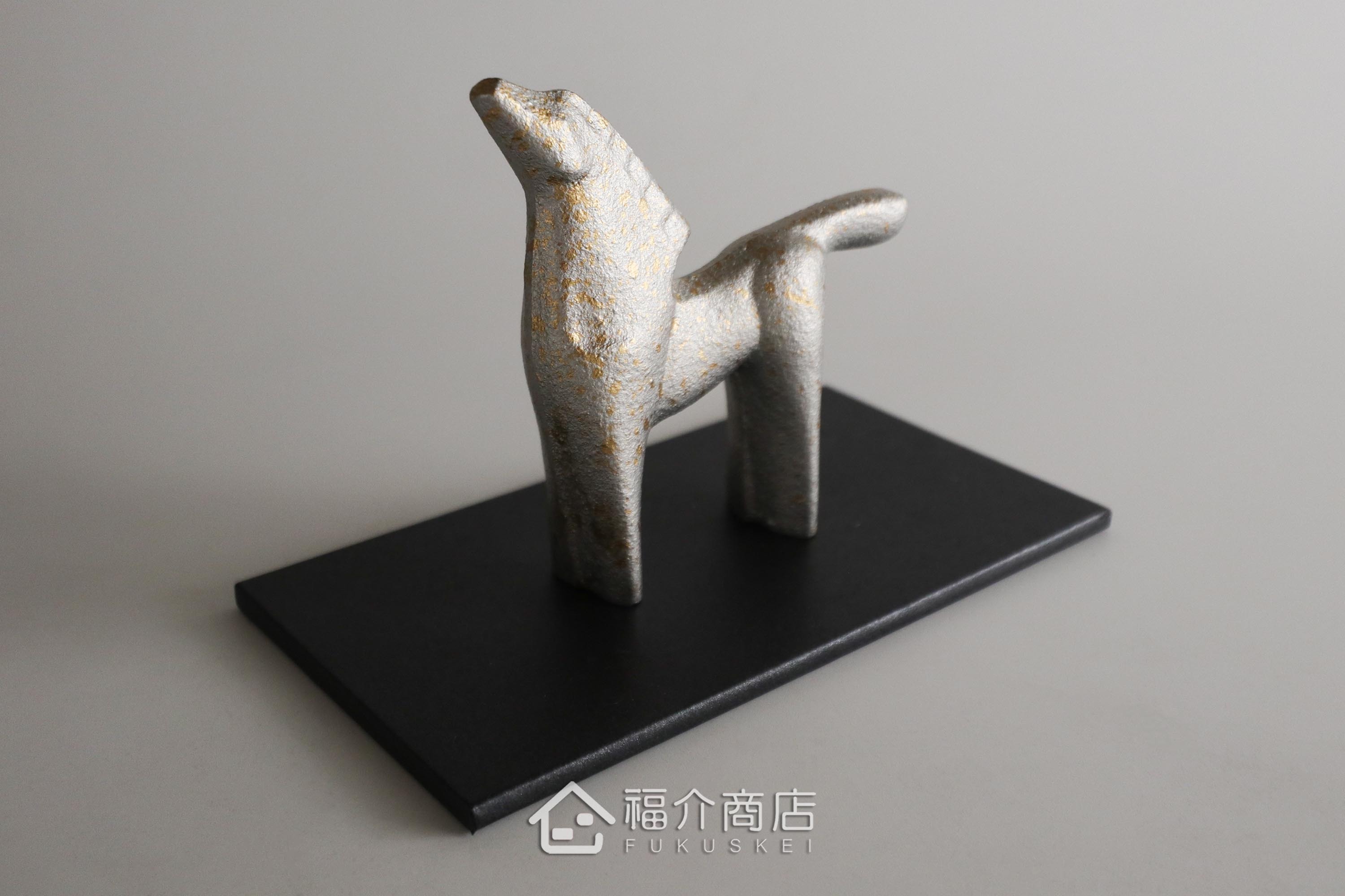 鑄鐵製十二生肖的馬造型銀色開運置物