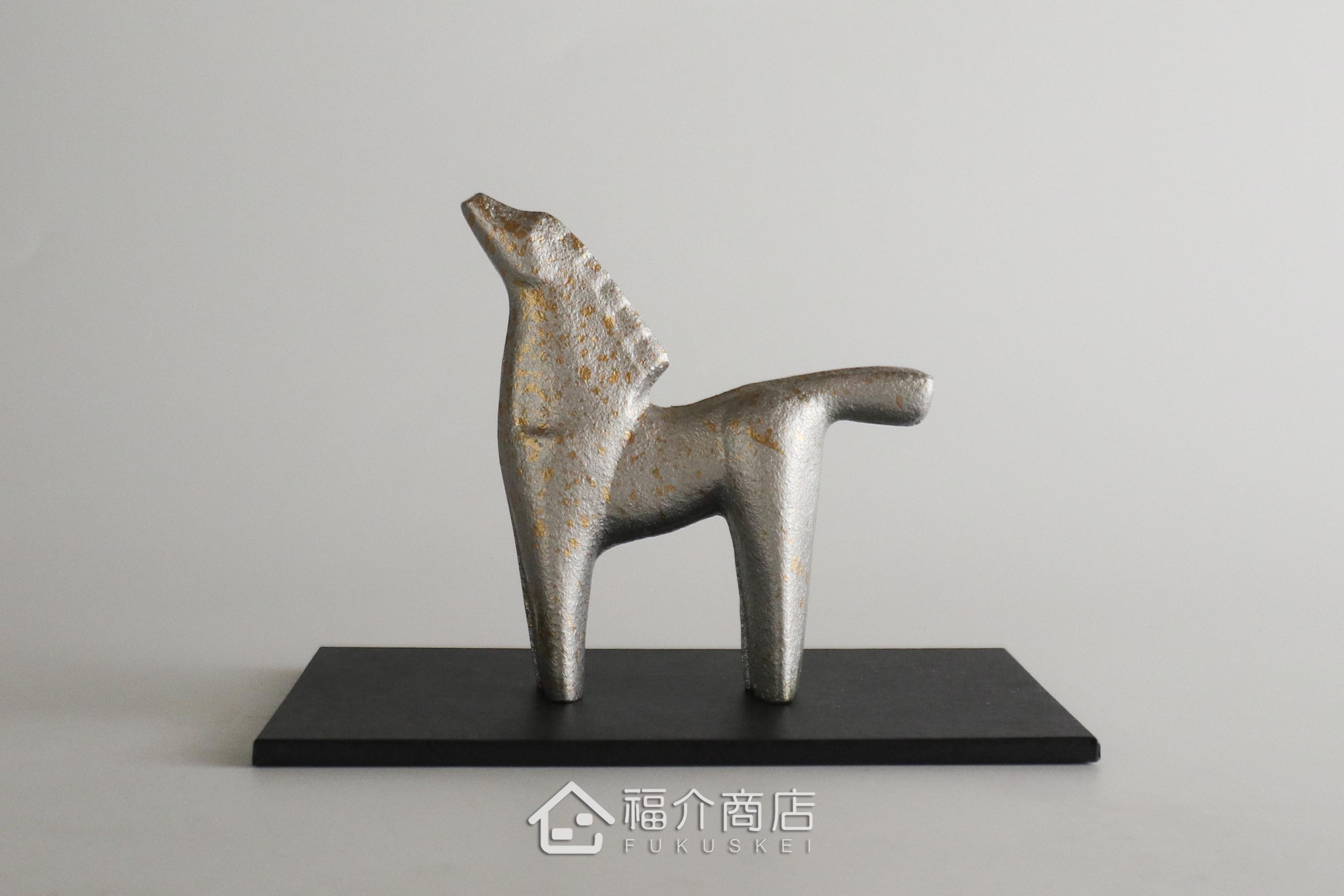 鑄鐵製十二生肖的馬造型銀色開運置物