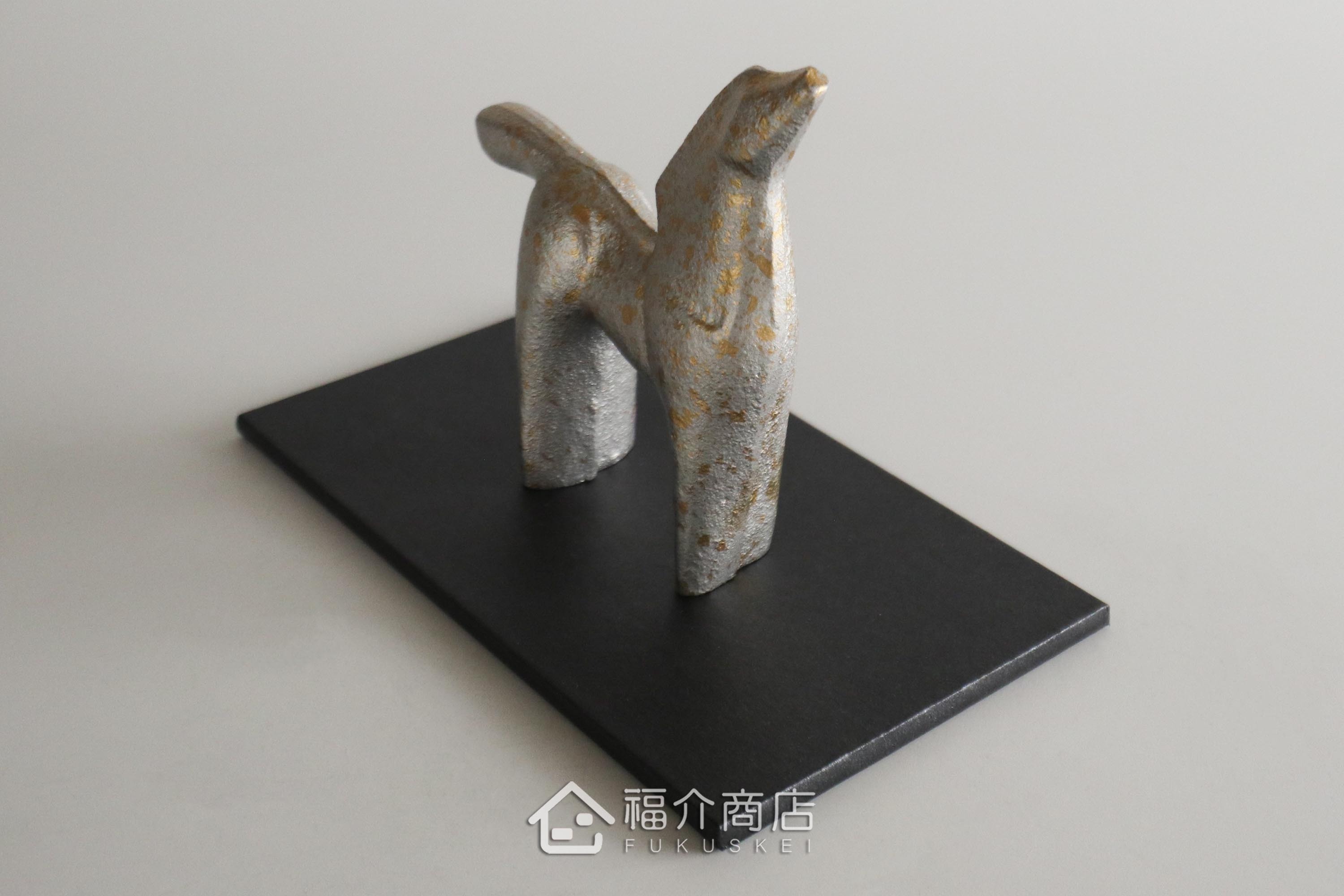 鑄鐵製十二生肖的馬造型銀色開運置物