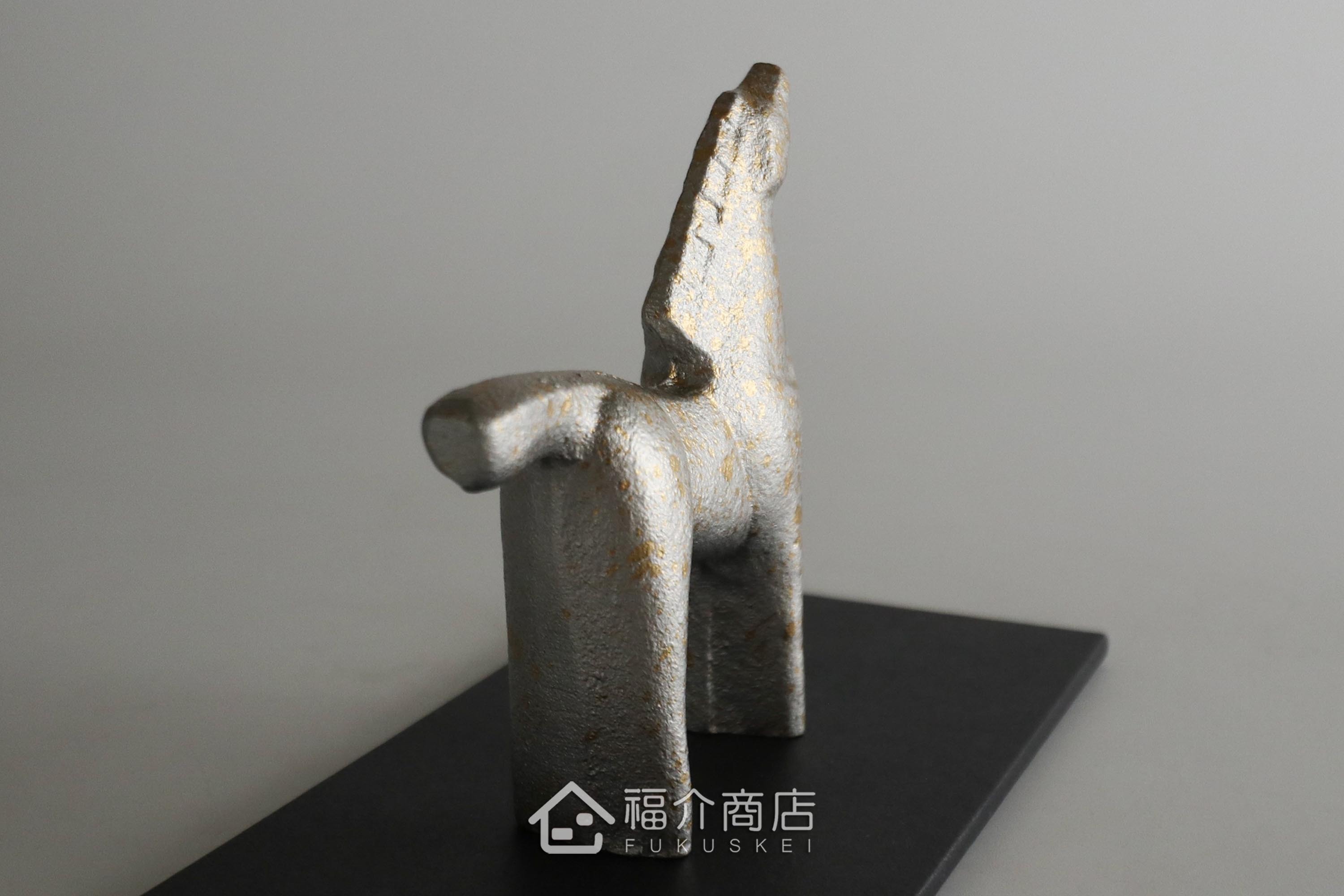 鑄鐵製十二生肖的馬造型銀色開運置物
