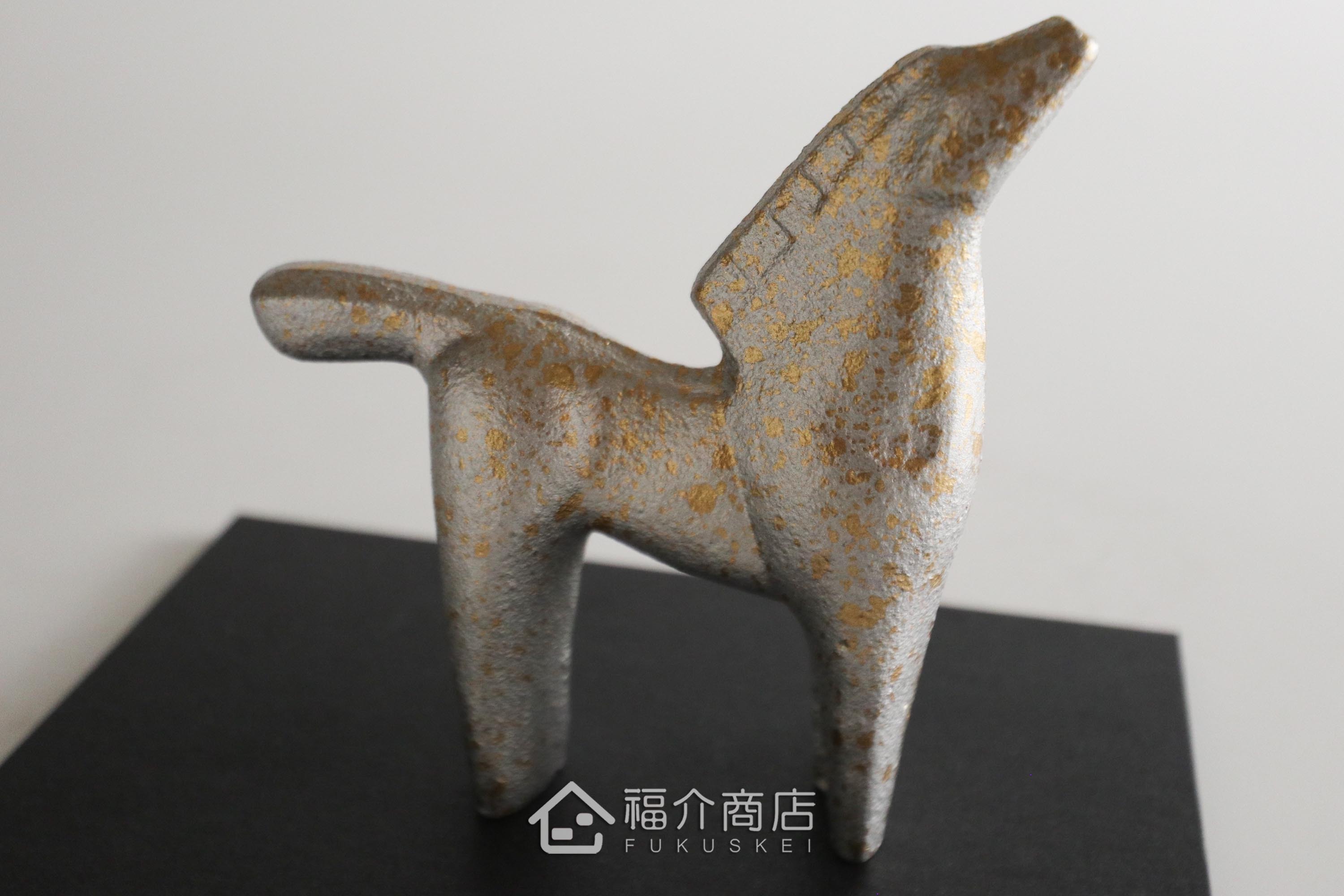 鑄鐵製十二生肖的馬造型銀色開運置物