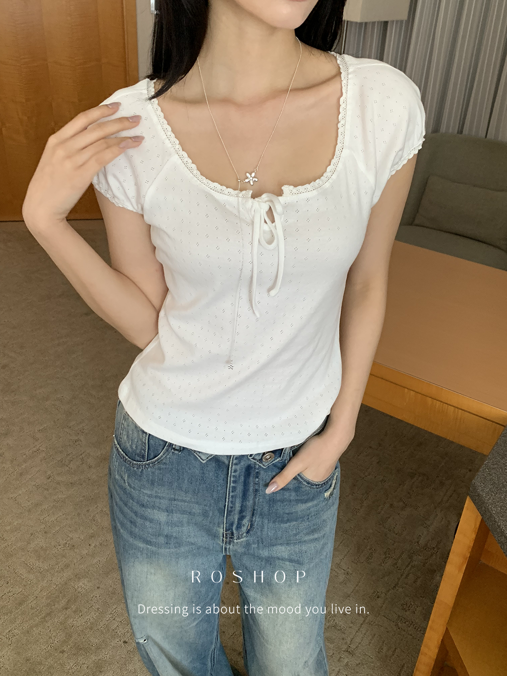 甜美緹花綁結上衣-2色