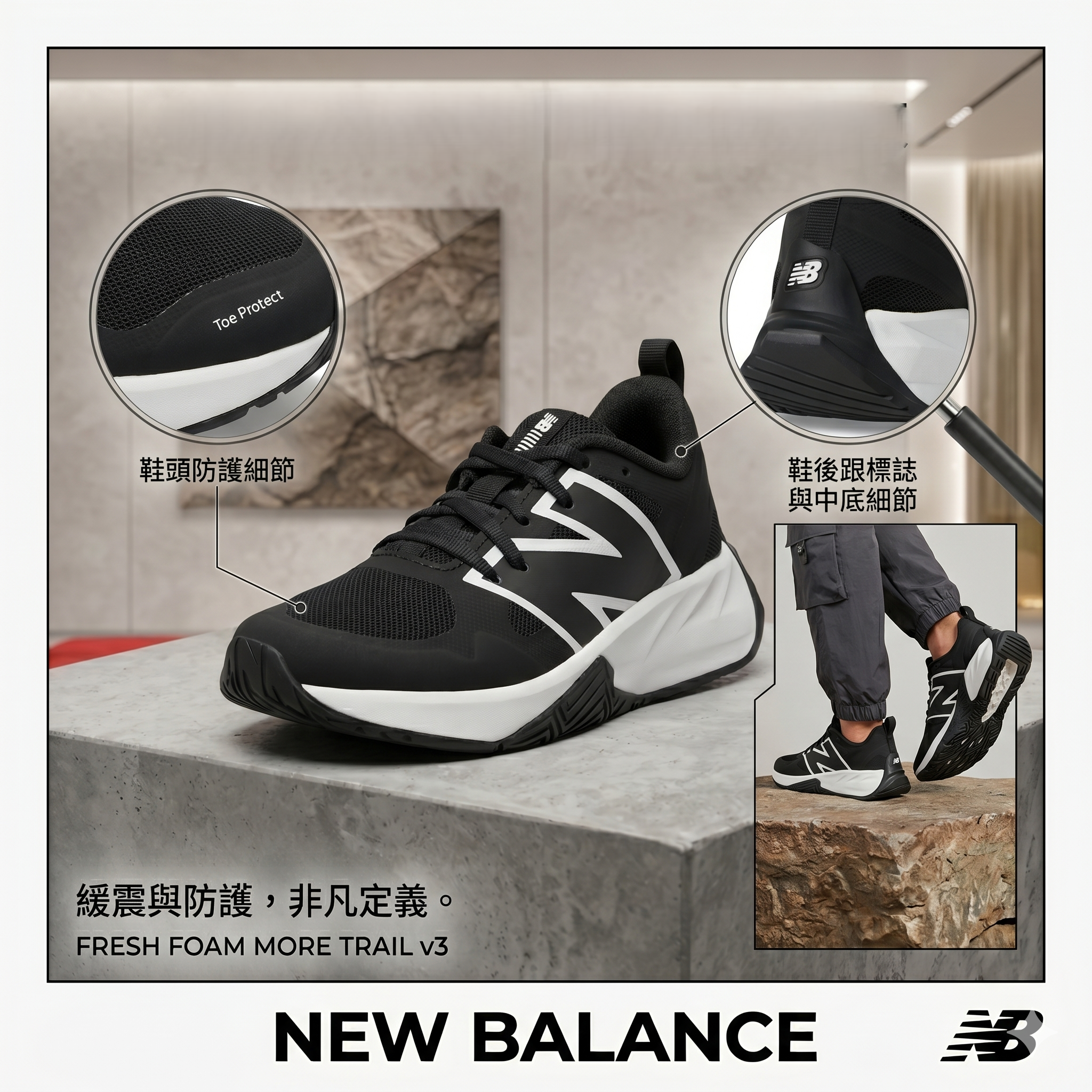 【預購】New Balance H051911 大童高彈力綁帶跑鞋（黑色）