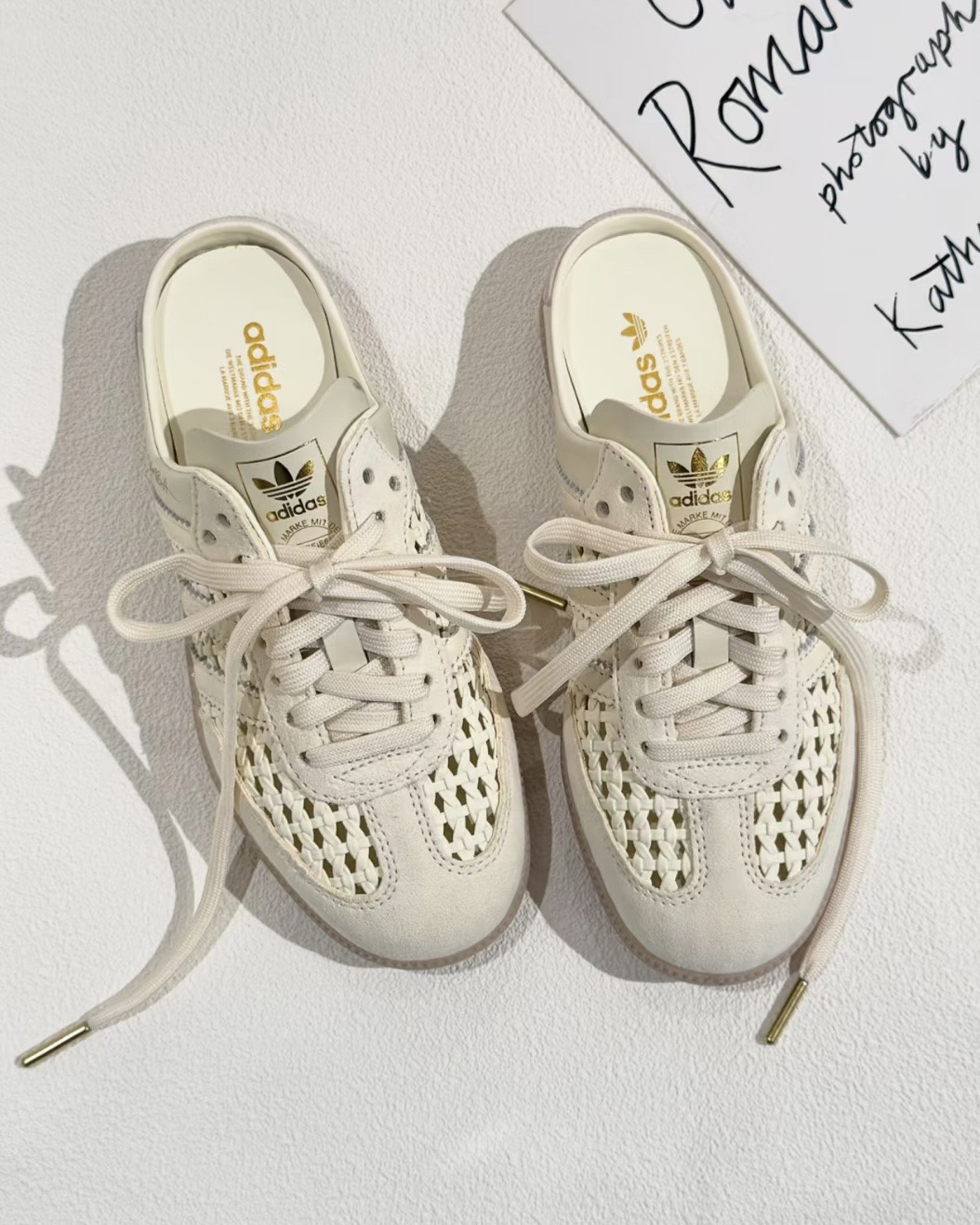 ADIDAS ORIGINAL SAMBA MULE 奶油白 米白 焦糖底 編織設計 金標 穆勒鞋 懶人鞋 拖鞋 涼鞋 女鞋 KH7719 / 預購