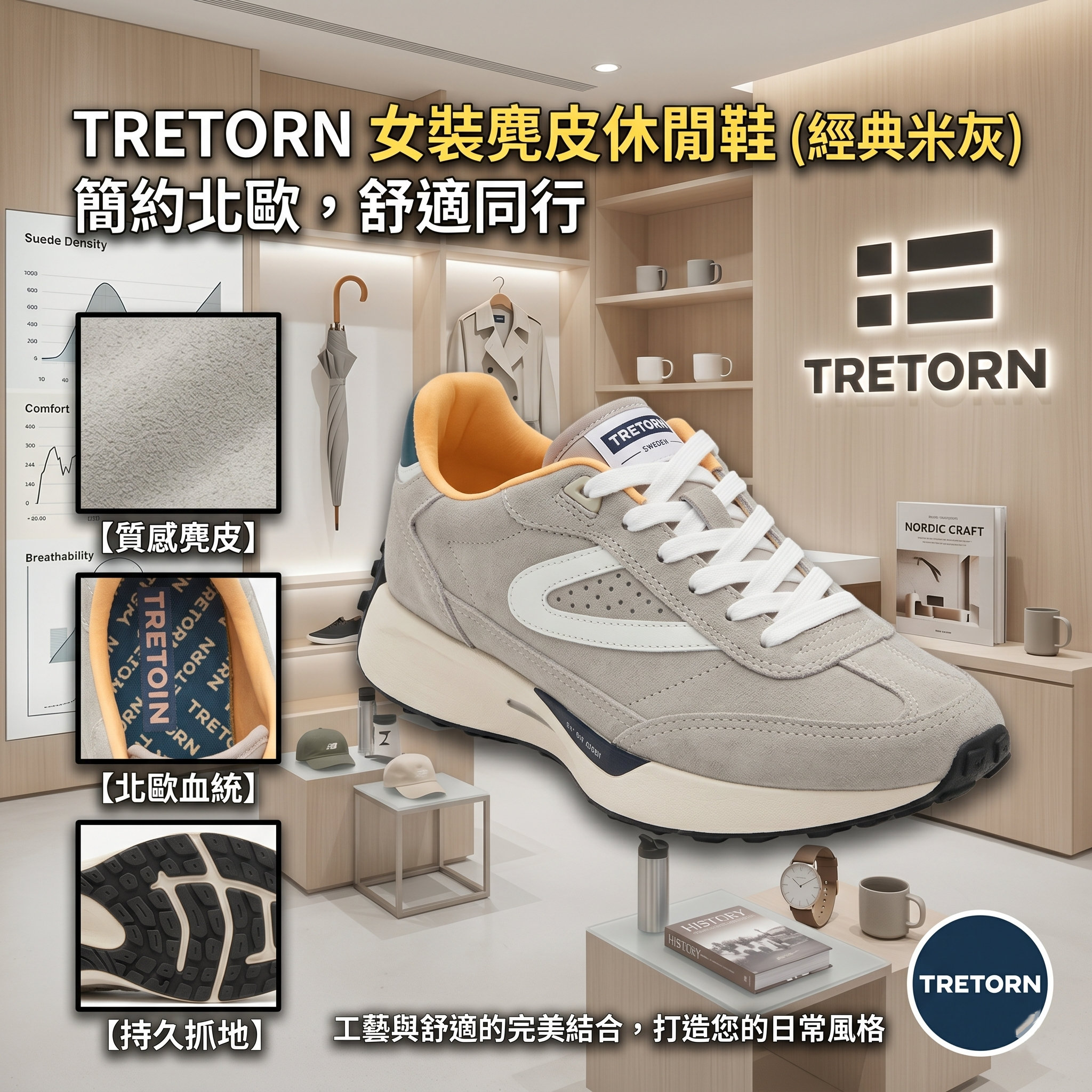 【預購】Tretorn H051910 女裝麂皮休閒鞋（淺灰色）