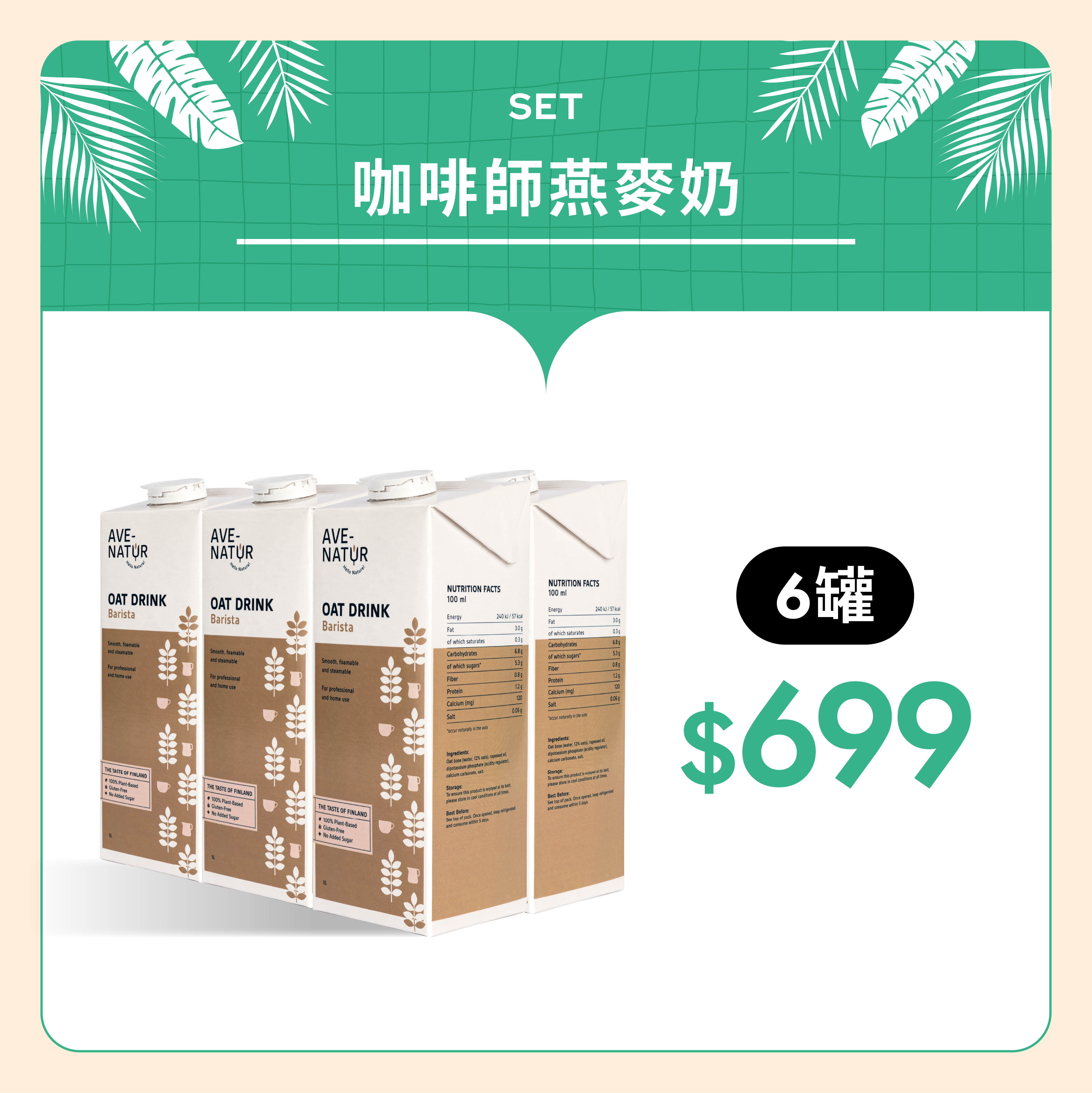 【Ave-Natur】芬蘭咖啡師燕麥奶1L 6罐