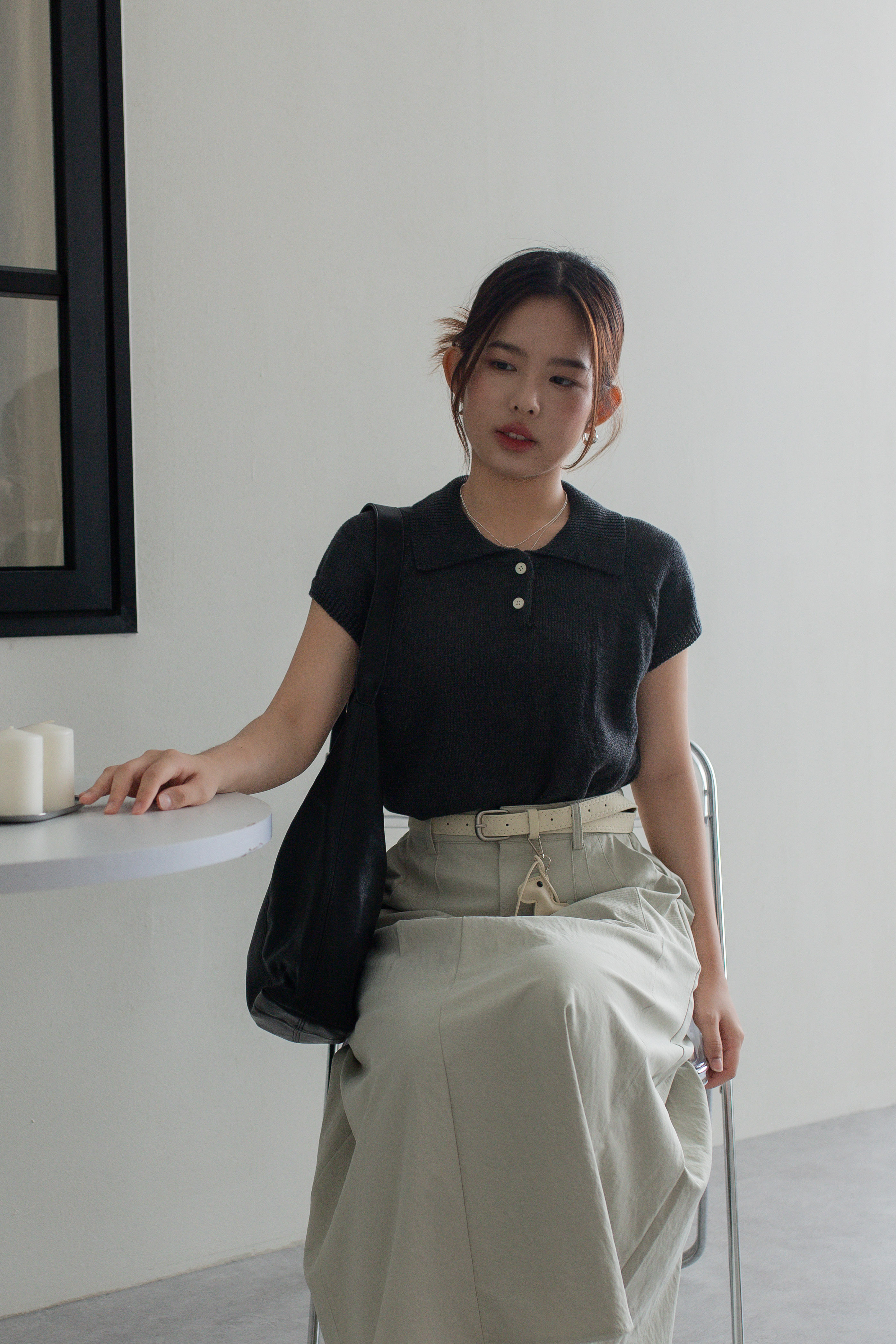 Arellia Polo Knit Top Grey - 2750KSGRY
