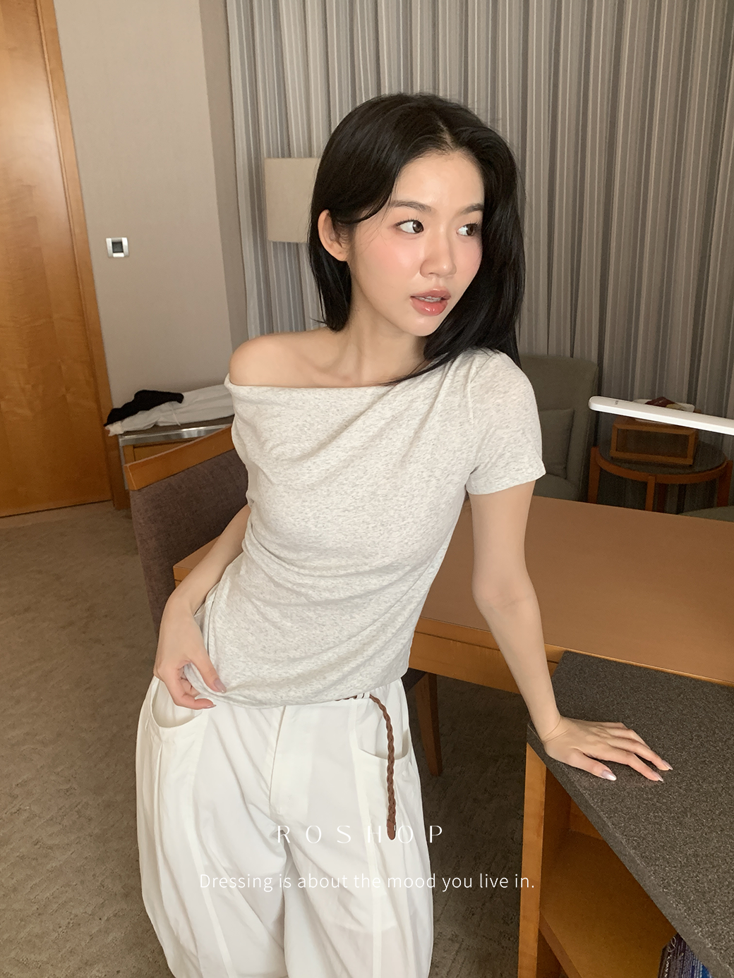 心動純欲斜肩上衣-3色
