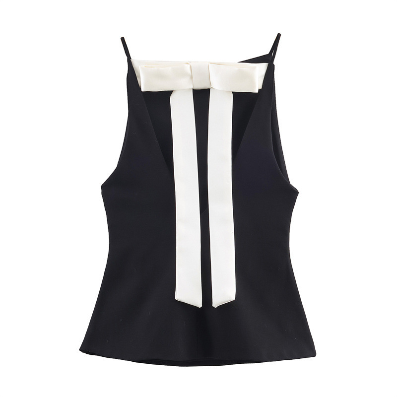 黑白撞色 露背上衣(附罩杯)