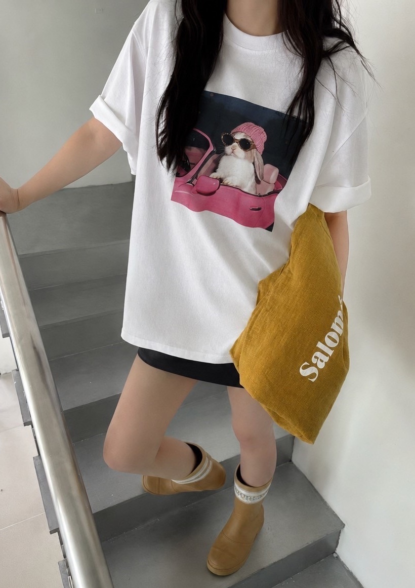 粉色跑車兔子大版棉質衣