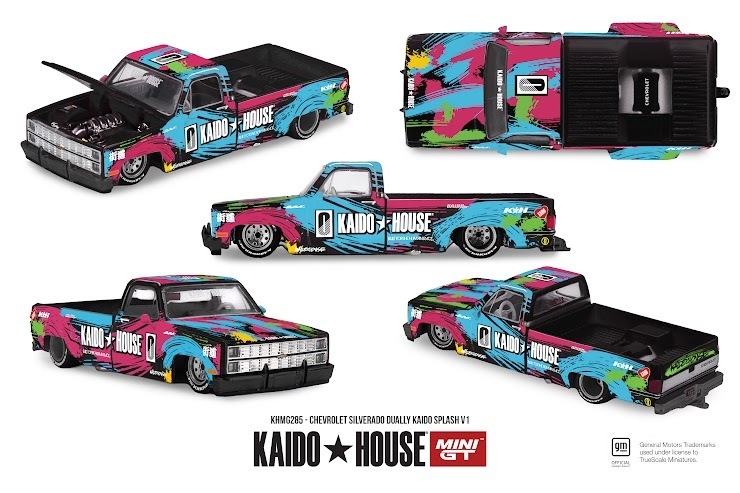 PO-$135 * MINI GT * 1:64 KHMG285 Chevrolet Silverado Dually  Kaido Splash V1