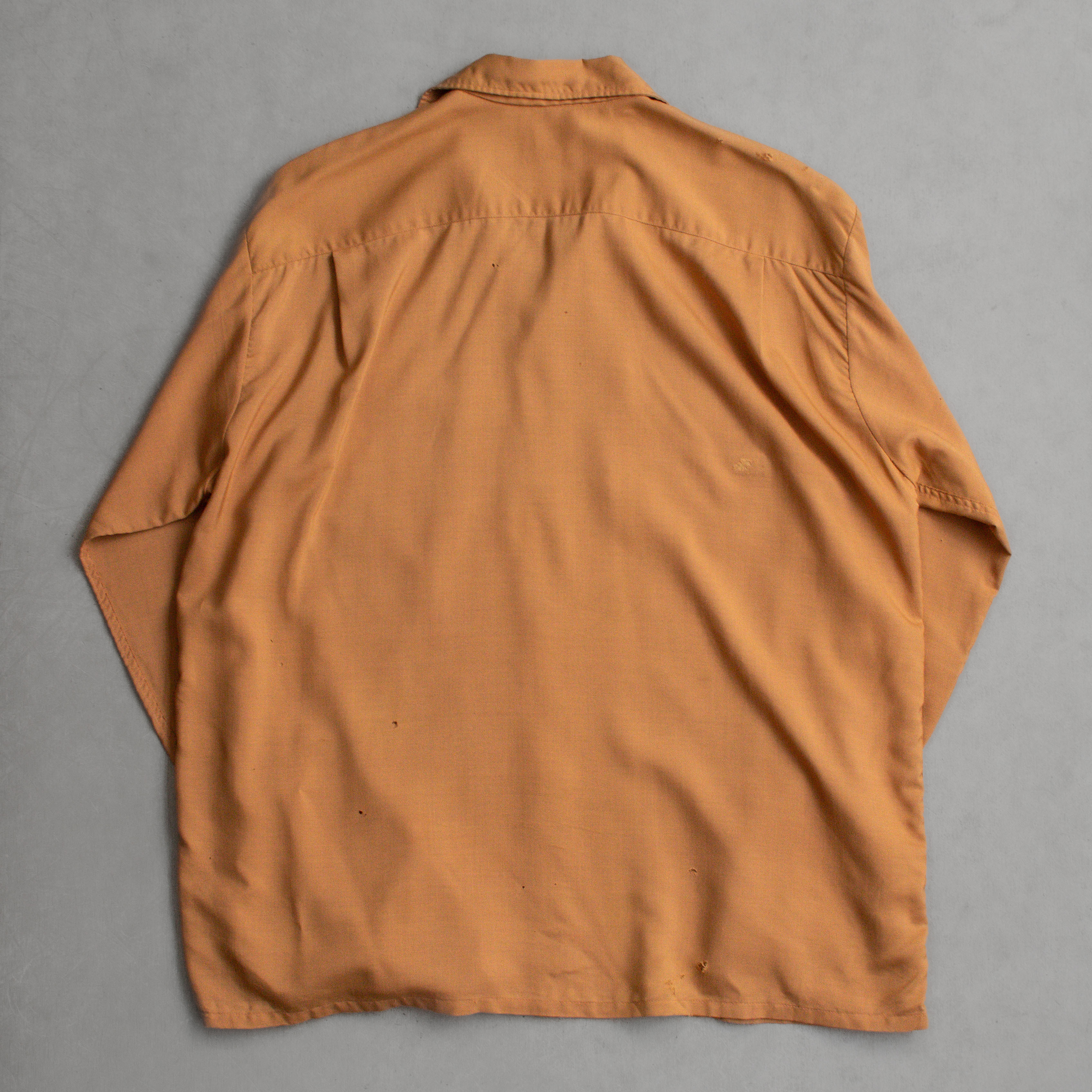 60-70S VINTAGE RAYON OPEN SHIRT 美國 駝色 開領 長袖 襯衫