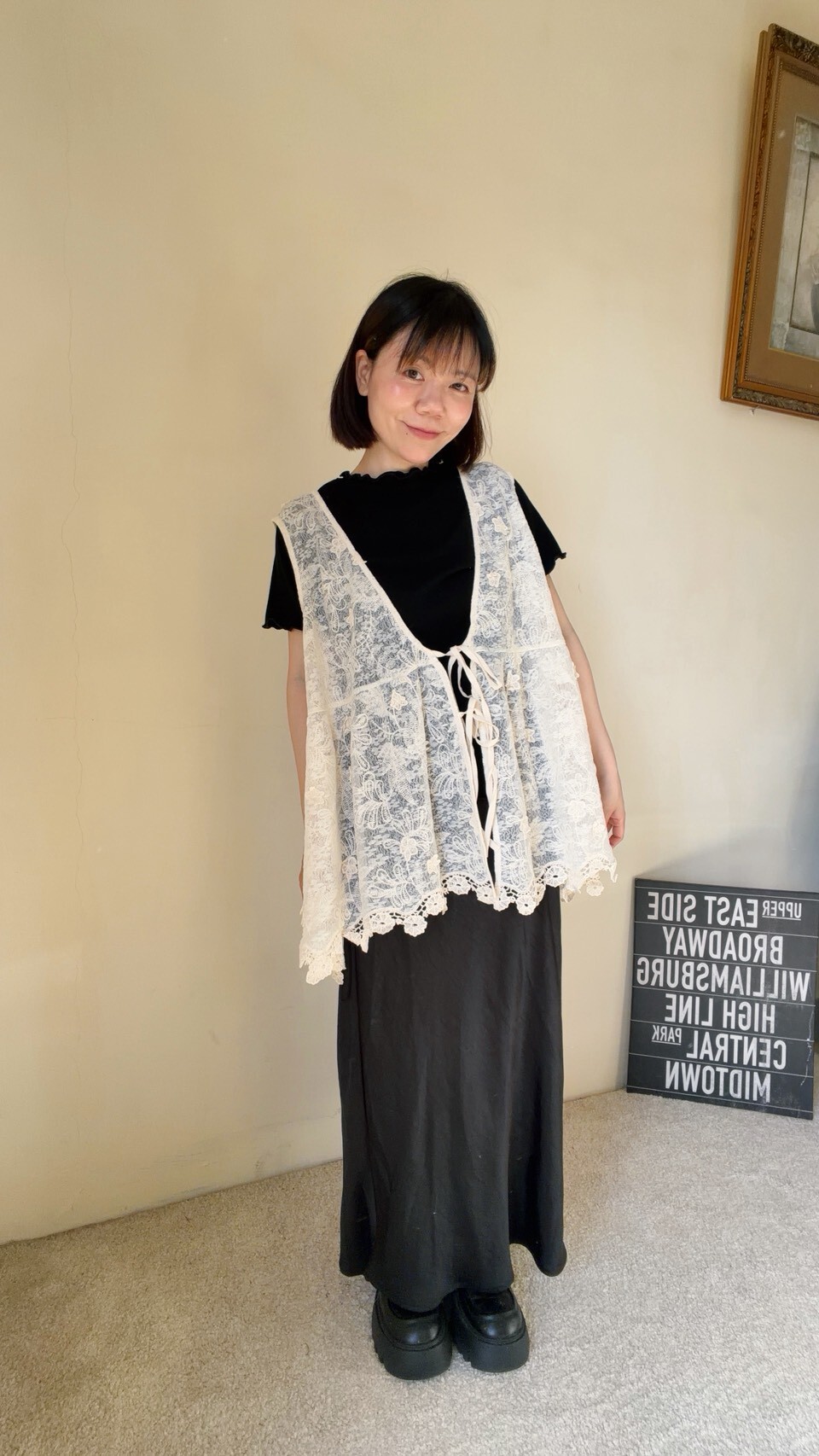 日系感蕾絲綁帶透膚背心(此款可以穿到2XL)