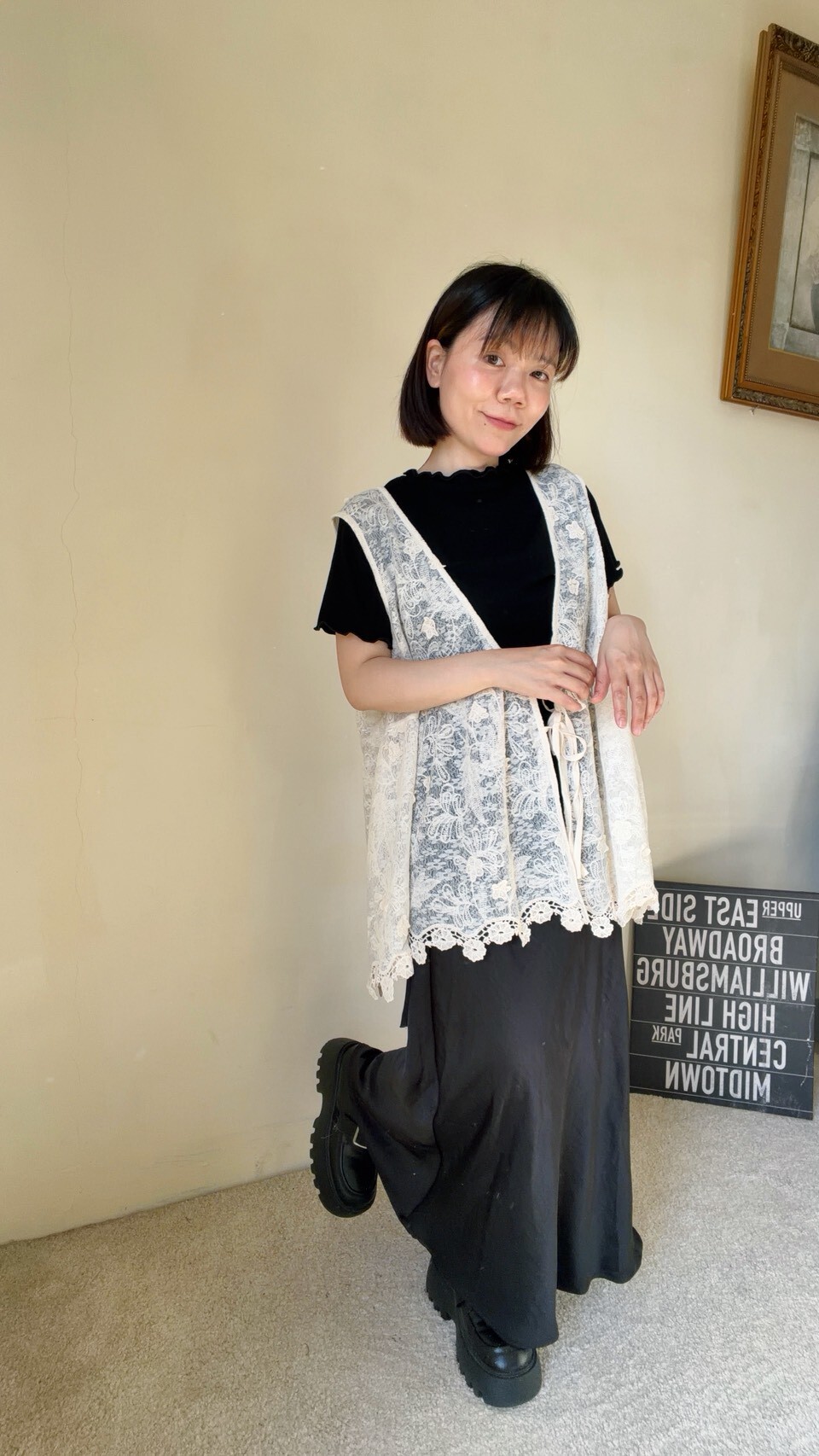 日系感蕾絲綁帶透膚背心(此款可以穿到2XL)
