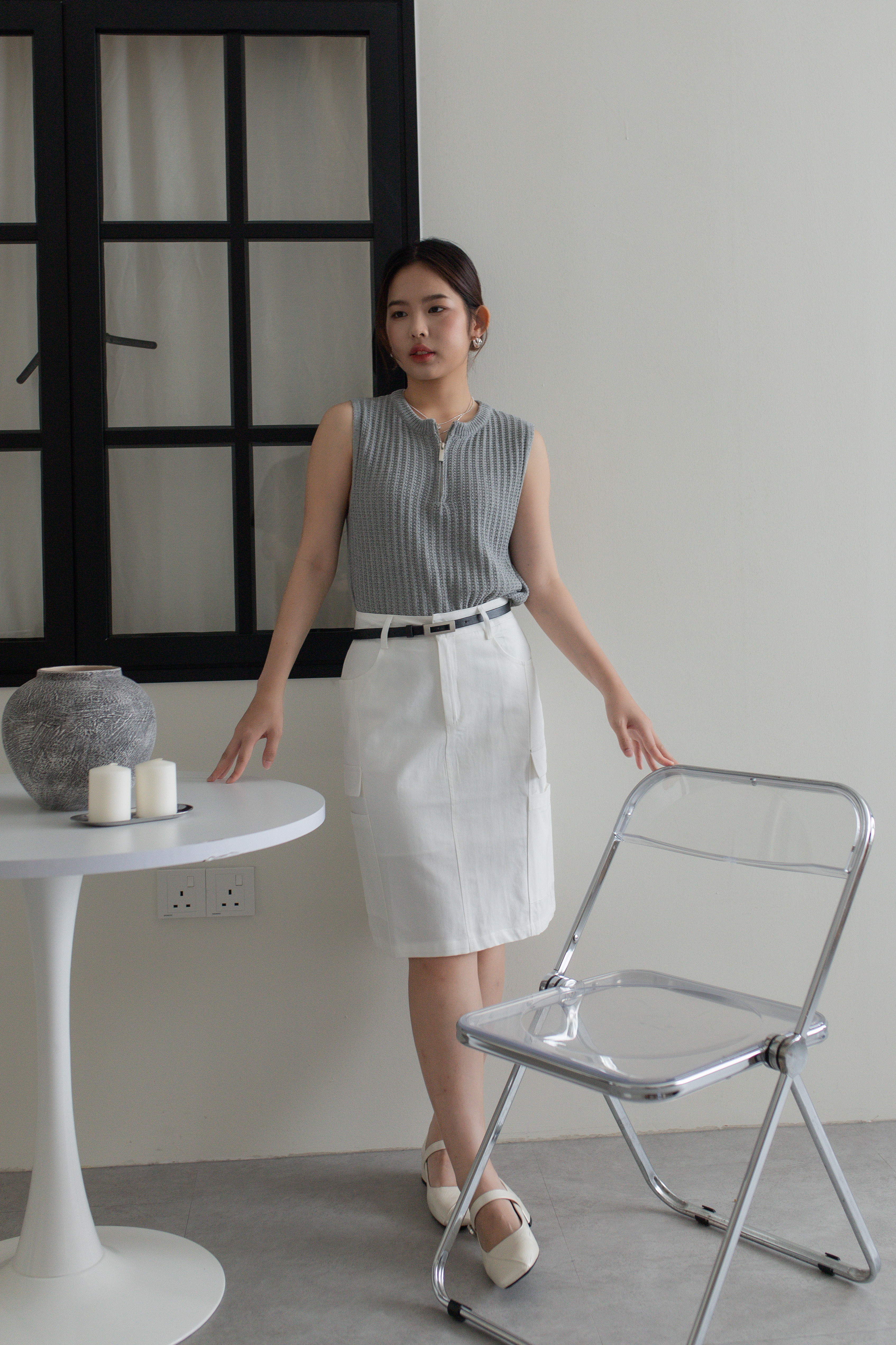 Eliana Zip Knit Top Grey- 2751KVGRY