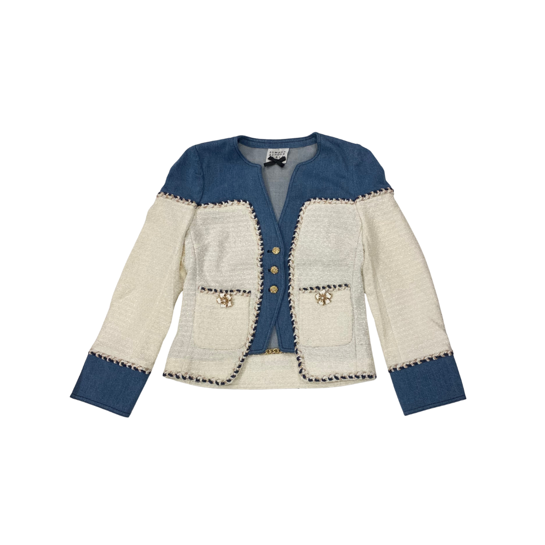 1EA0408-008 [EDWARD ACHOUR] Mixed-Media Boucle Jacket Ivory/Denim #100115/1013 (C-EU-E)