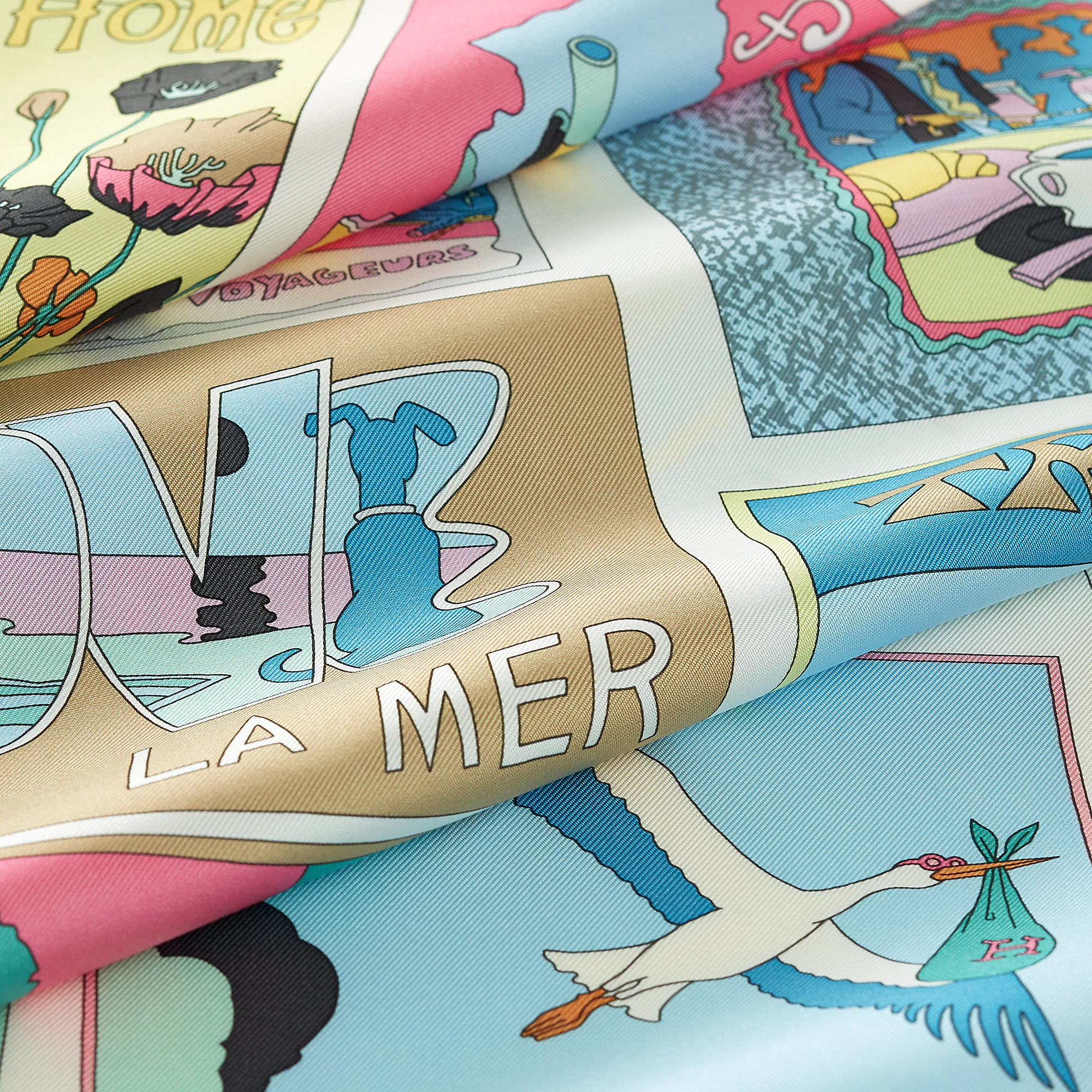 HERMES On Est Bien Ici ! Scarf 90 rose / vert / jaune soufre