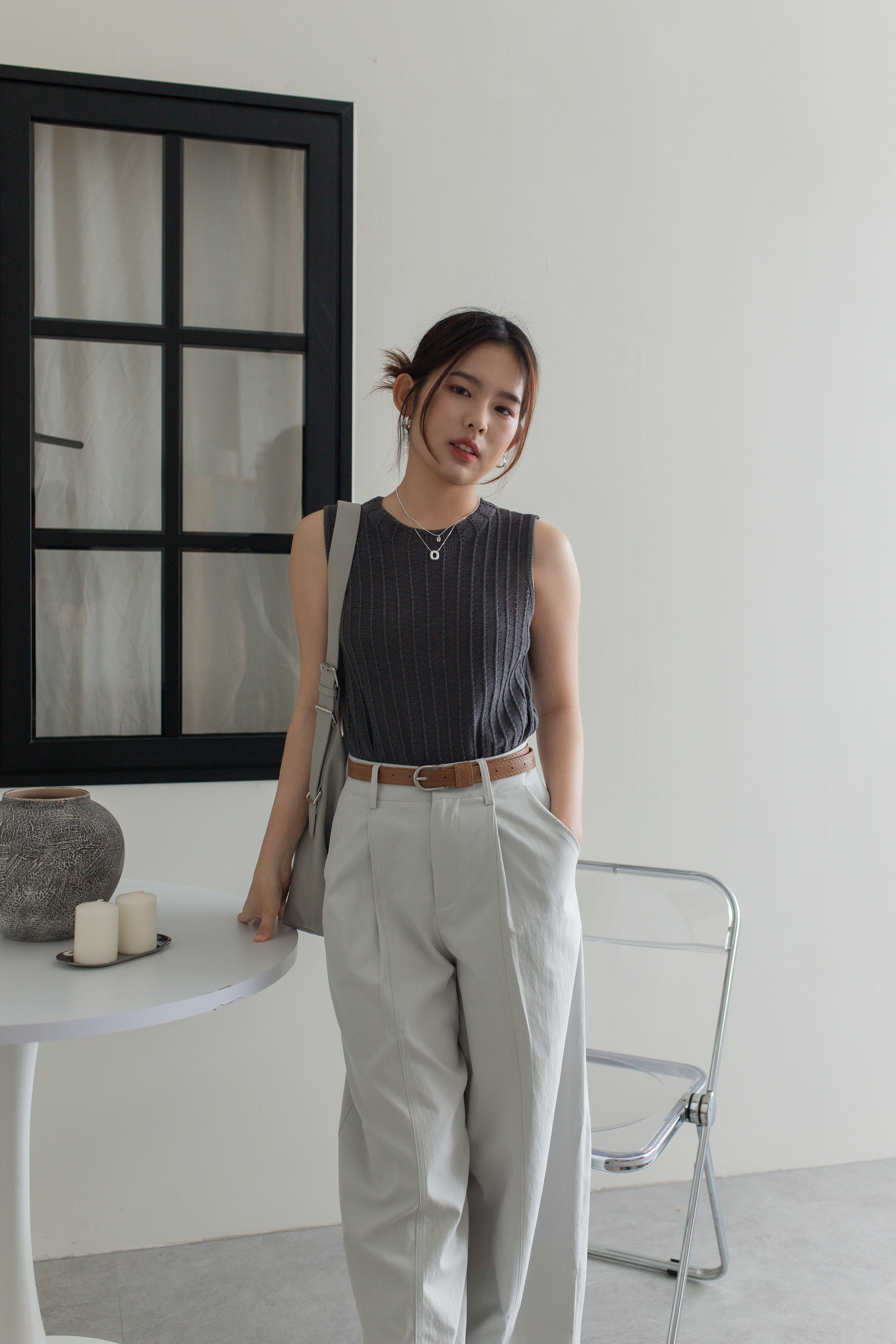 Veren Crochet Knit Top Grey - 2753KSGRY