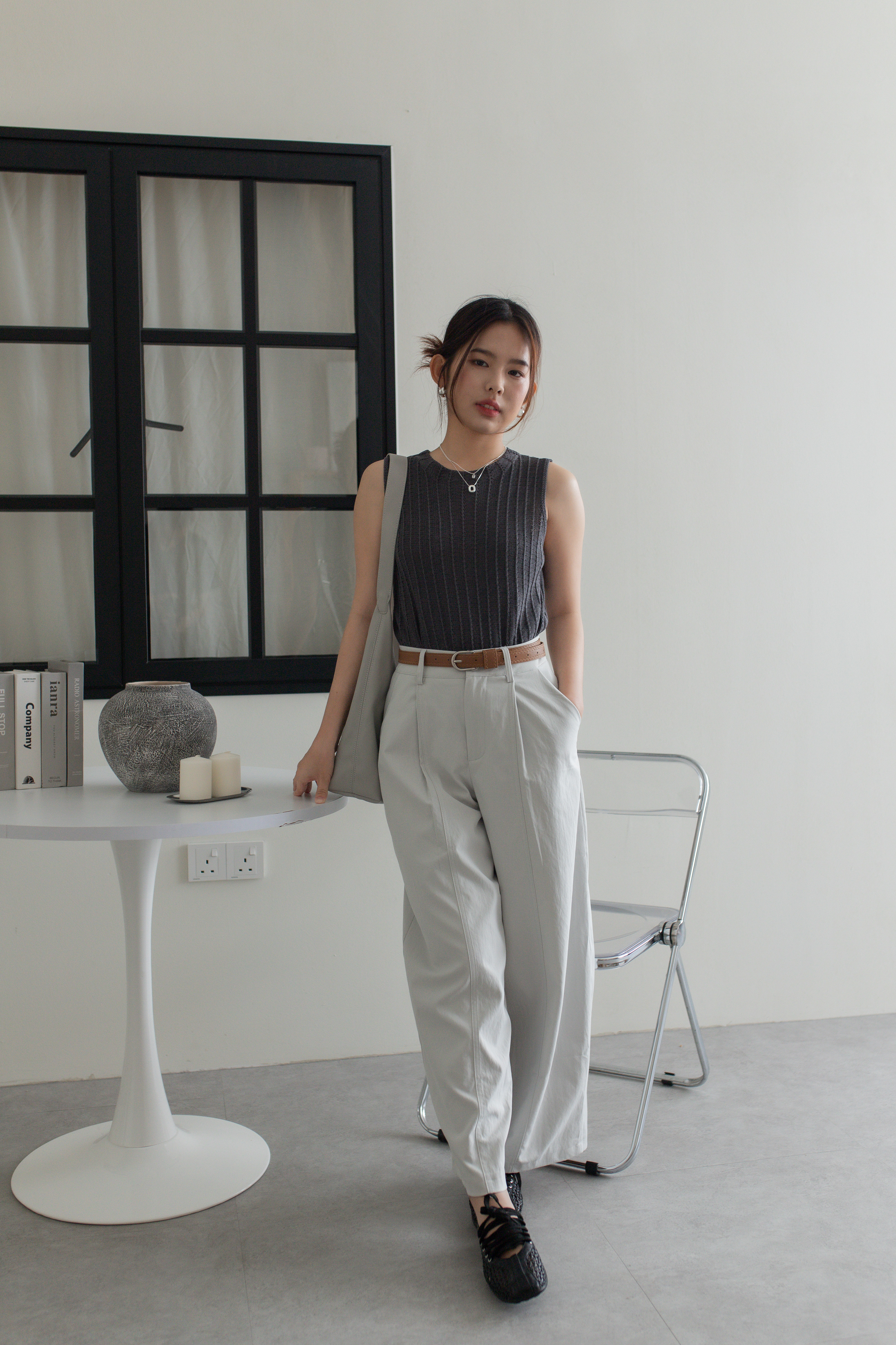 Veren Crochet Knit Top Grey - 2753KSGRY