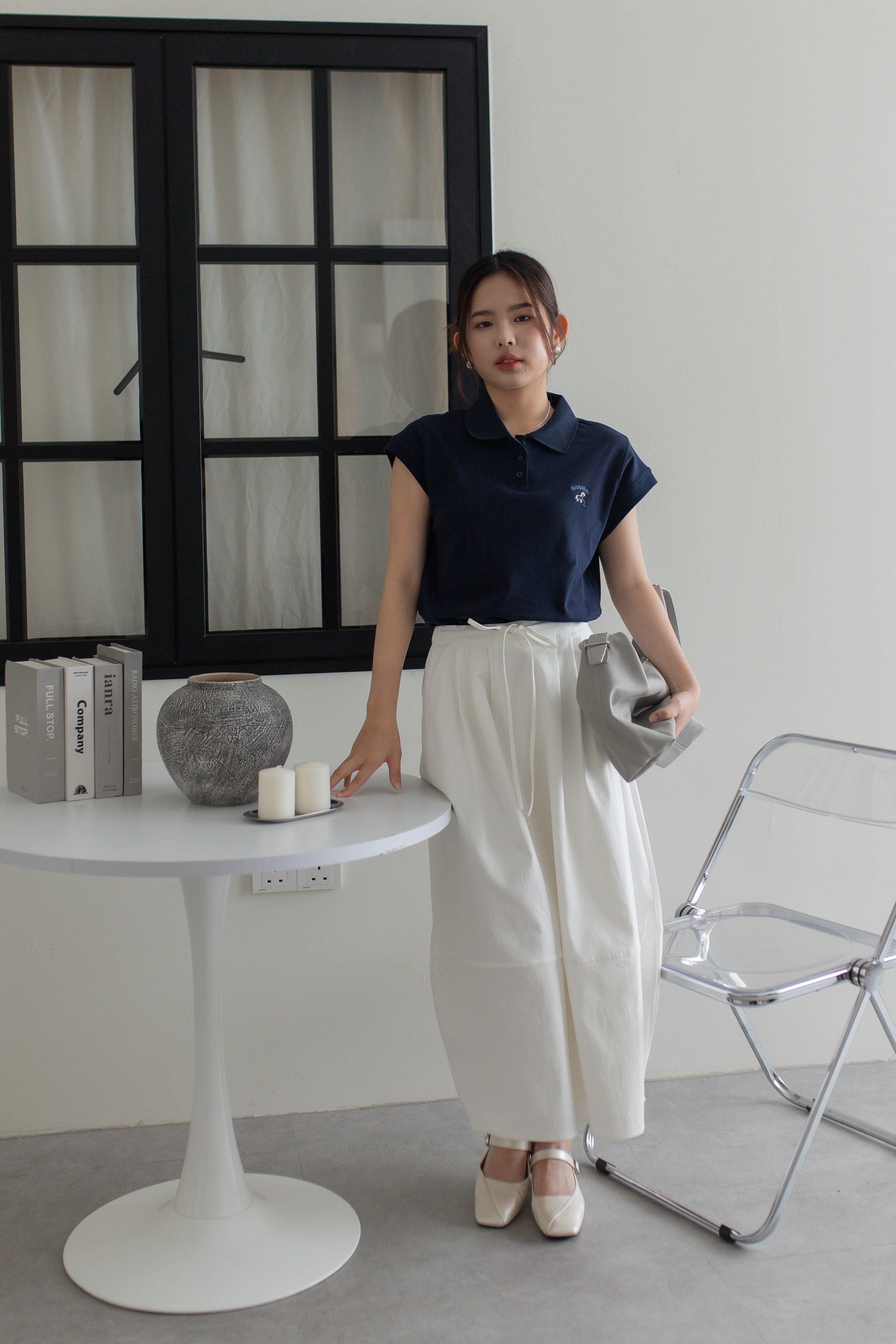 Zelia Embroidery Polo Top Navy - 2749TSNAV