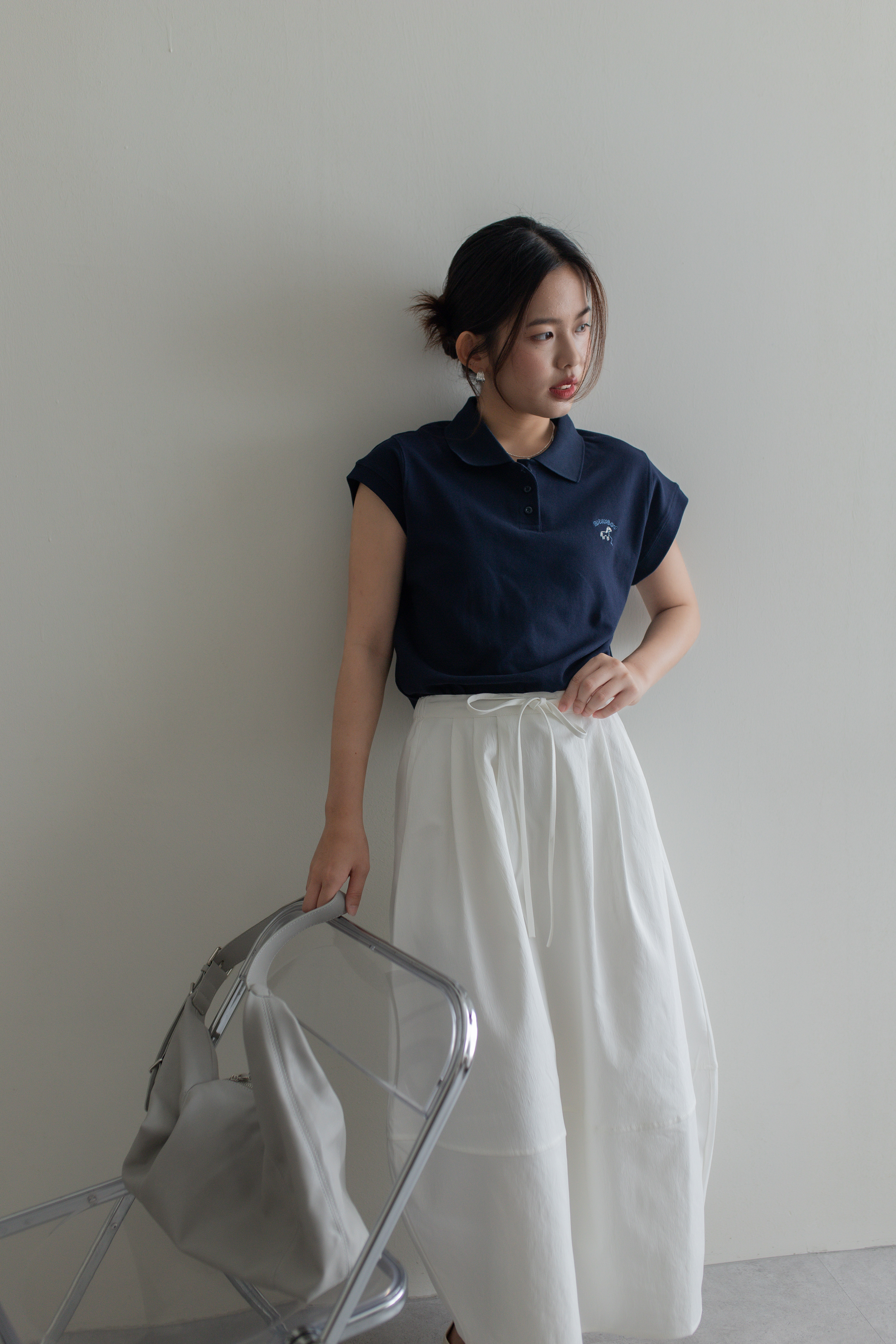 Zelia Embroidery Polo Top Navy - 2749TSNAV