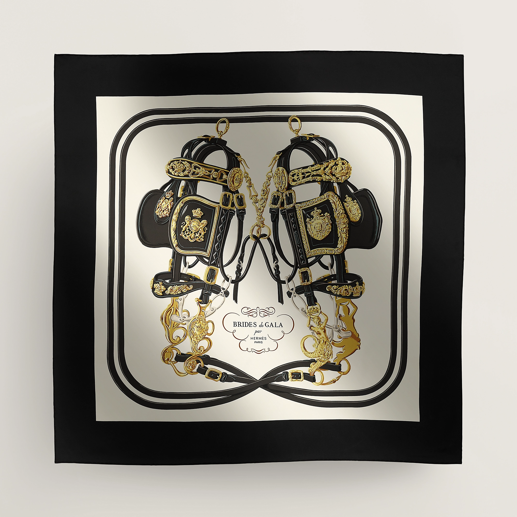 HERMES Brides de Gala SCARF 90 NOIR/CREAM/GOLD