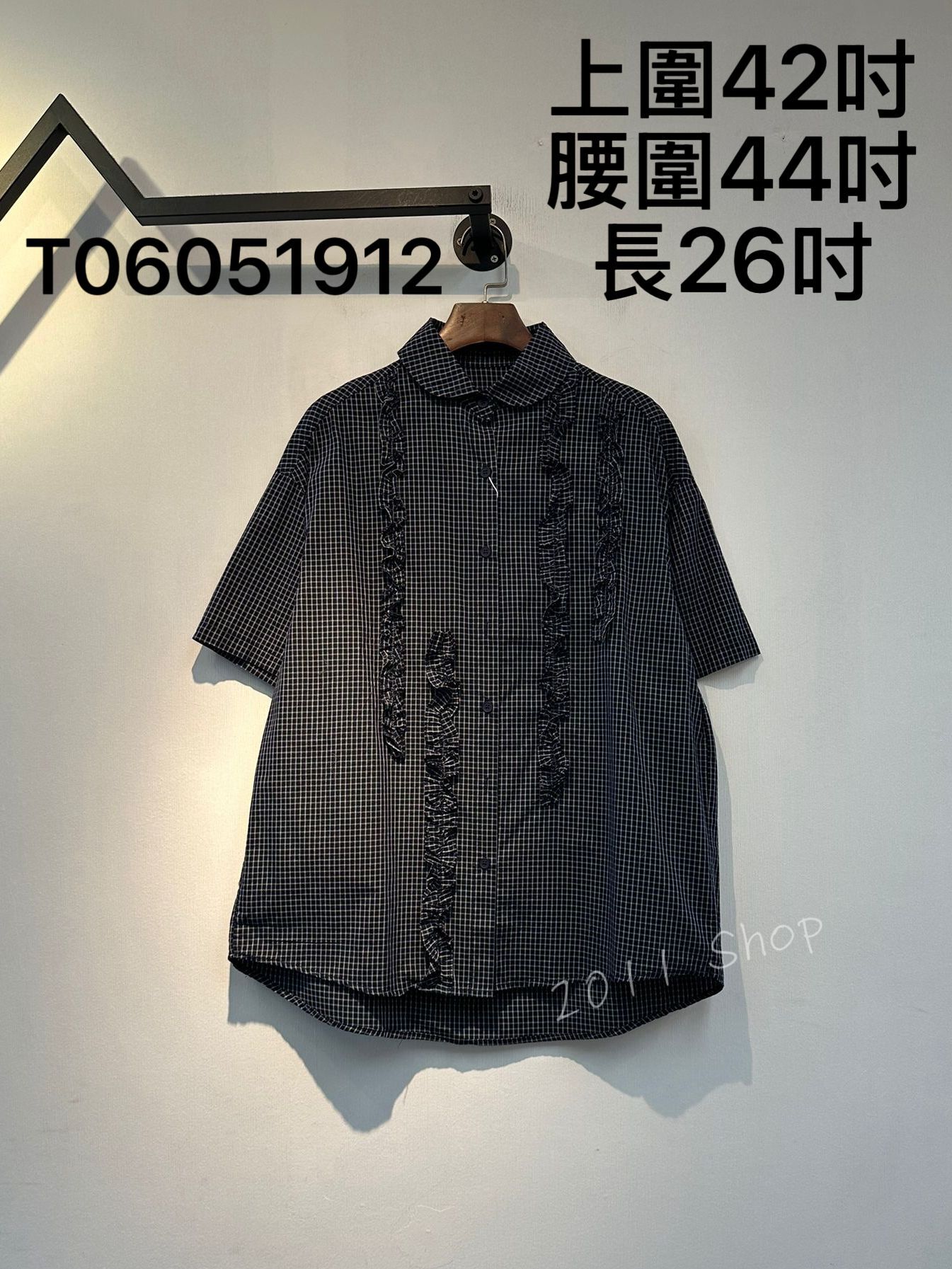 出口日本格仔木耳花恤衫 上圍42吋 腰圍44吋 長26吋 T06051912