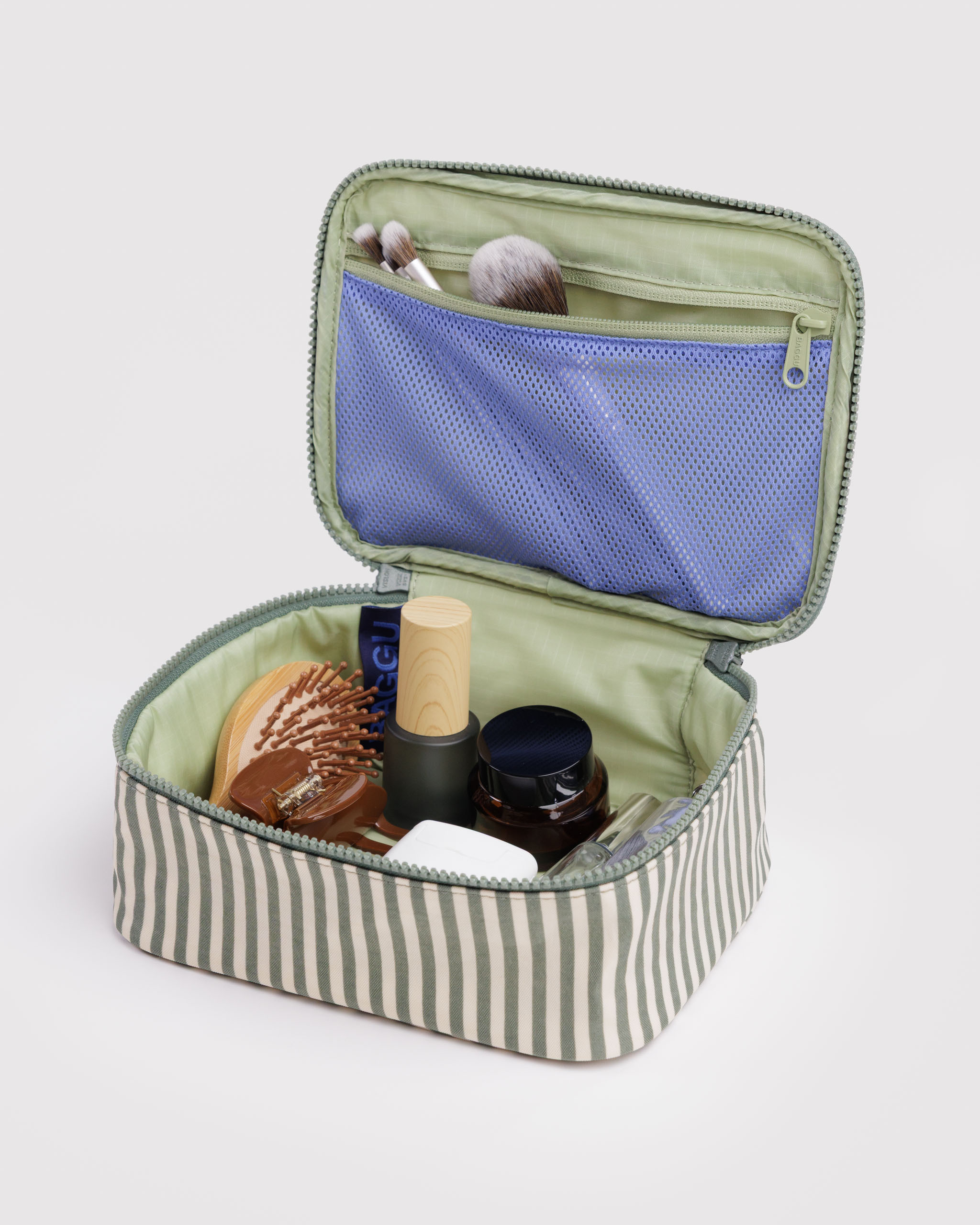 Small Cosmetic Case - Sage Stripe | BAGGU