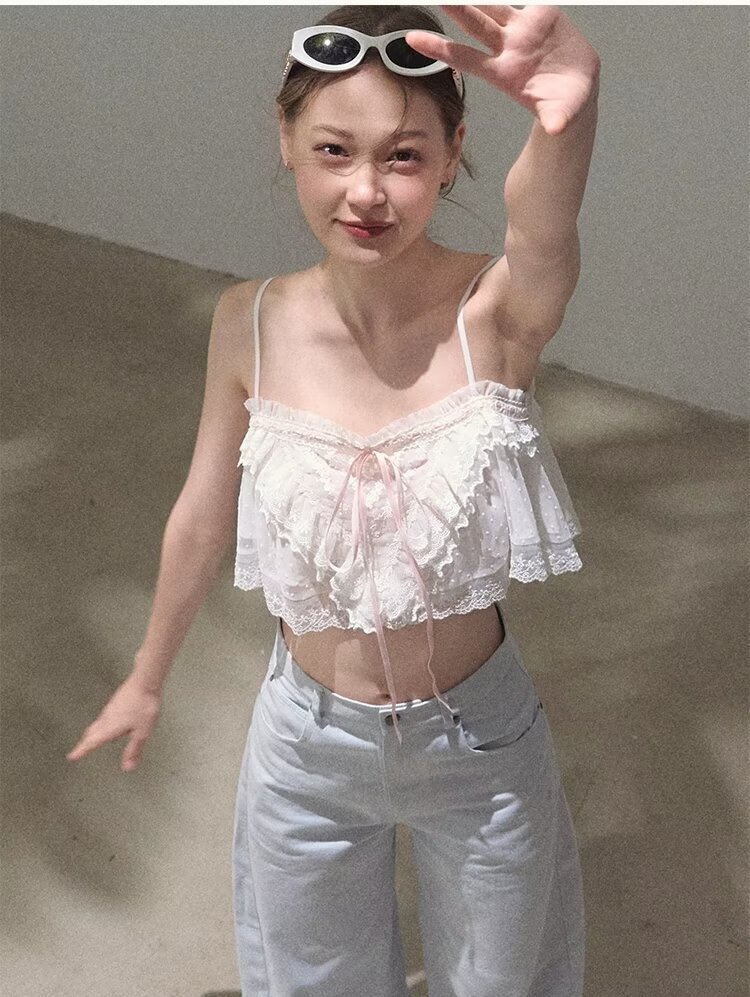 波點網紗 蕾絲短上衣
